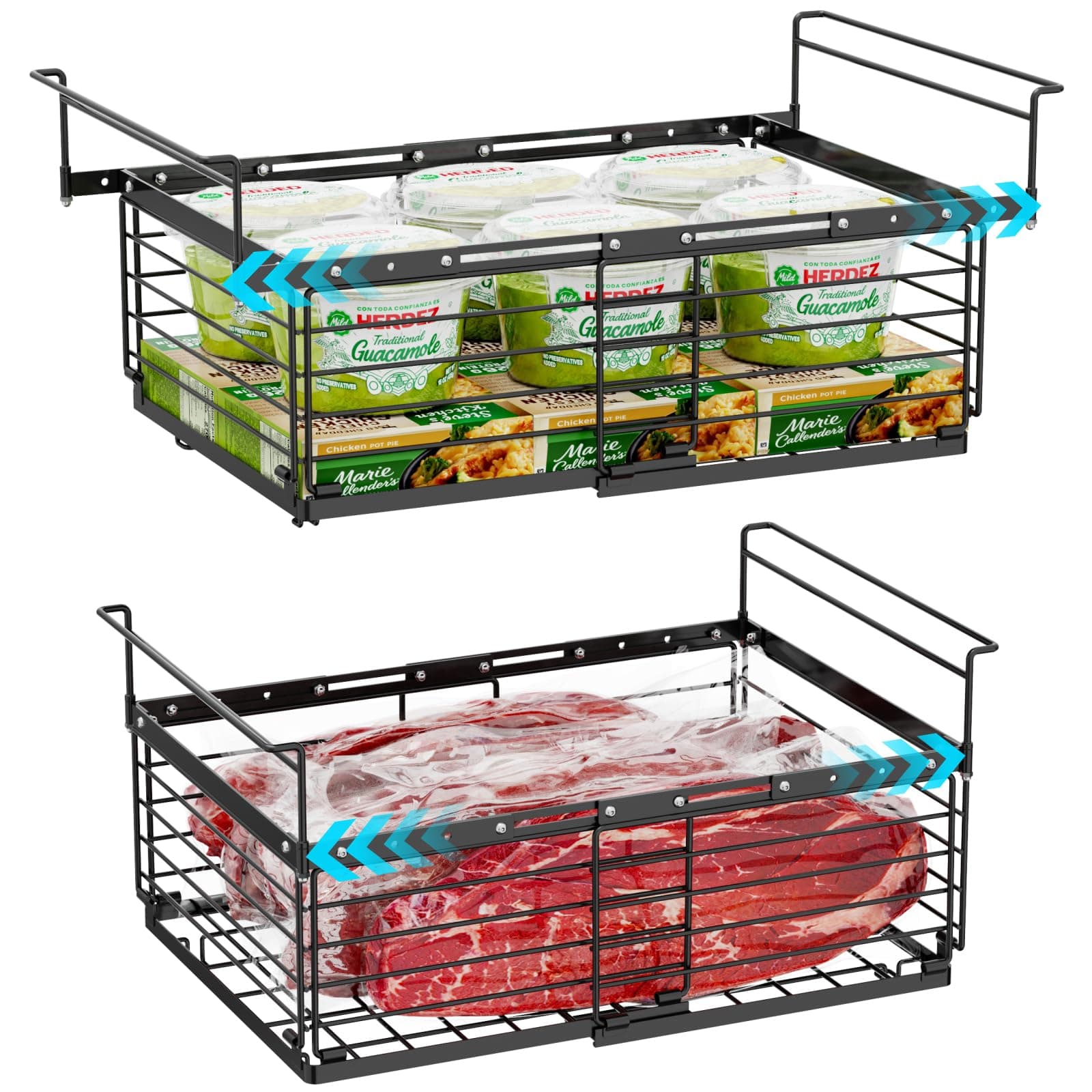 iSPECLE 2 Pack Freezer Organizer Bins - 2 Pack Adjustable Hanging Chest Freezer Organizer for 10 to 20 Cu.FT Deep Freezer Sort Food and Easily Get from Bottom of Freezer, Allow Air Circulation, Black