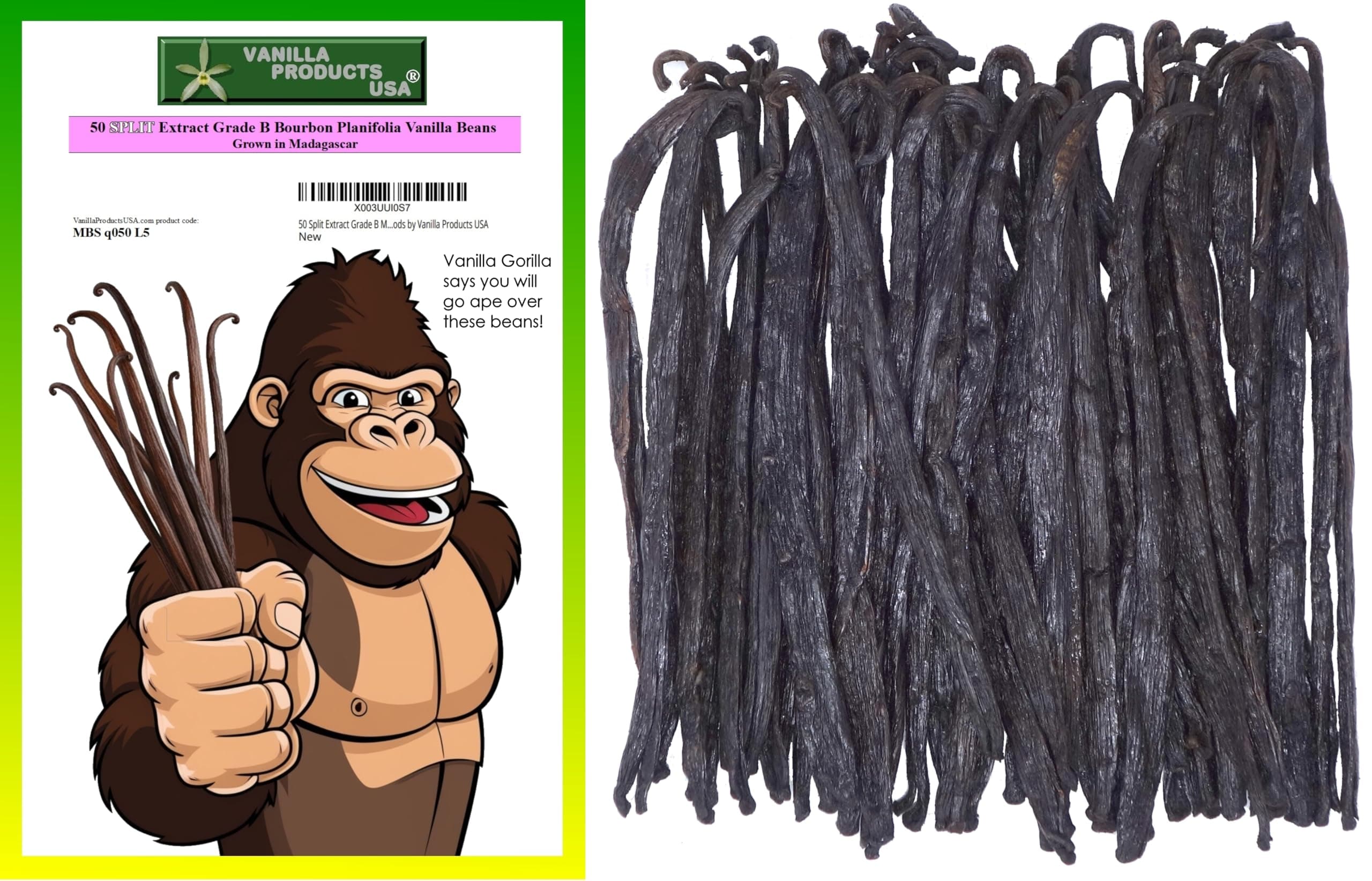 50 Split Extract Grade B Madagascar Bourbon Natural Vanilla Beans 5~6" by Vanilla Products USA (50 Count (Pack of 1))