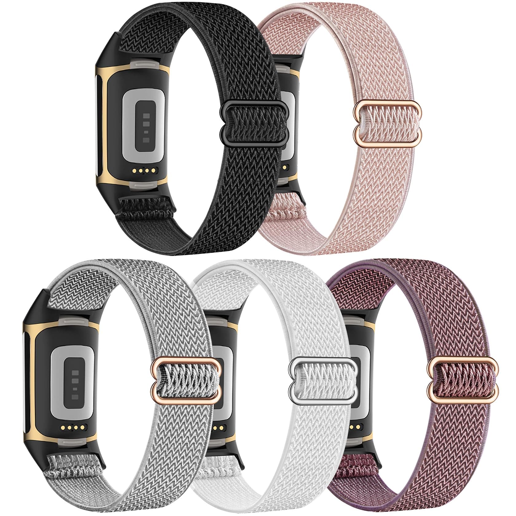 5 Pack Stretchy Nylon Compatible with Fitbit Charge 6 Bands/Fitbit Charge 5 Bands for Women Men, Elastic Adjustable Straps Sport Replacement Wristbands for Fitbit Charge 5/6 Watch