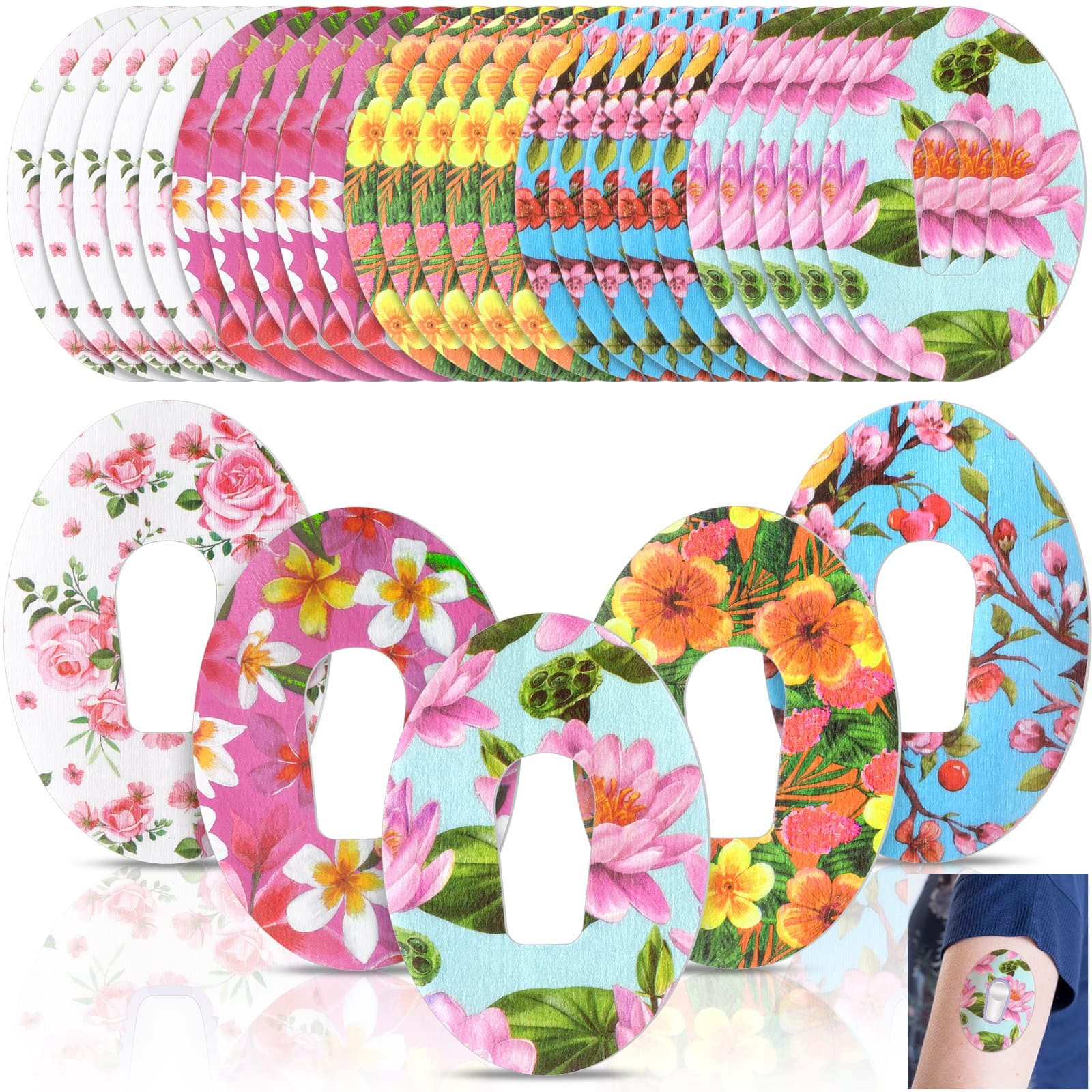 Panelee 25 Pcs Adhesive Patch Compatible with Dexcom Sweatproof Colorful Floral Variety Pre Cut Adhesive Tape, Glucose Monitor Protection (G6)