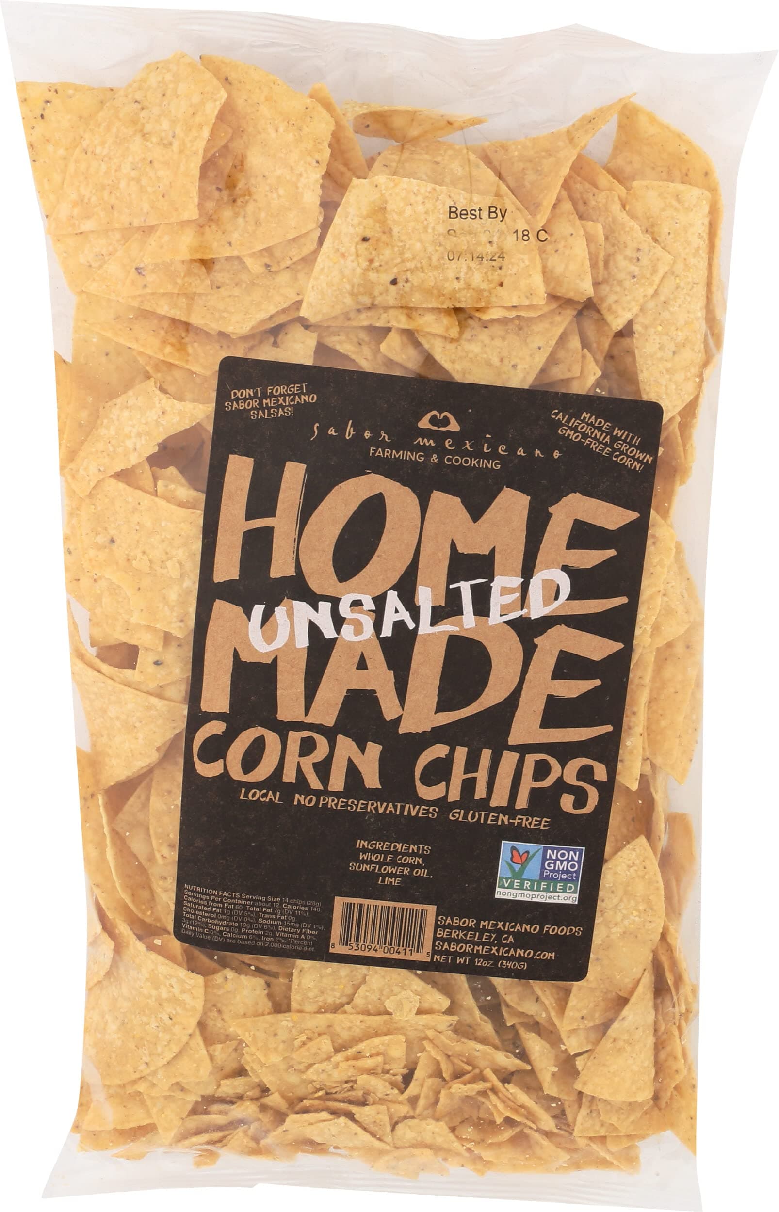 HOMEMADE CORN CHIPS UNSALTED, 12 OZ