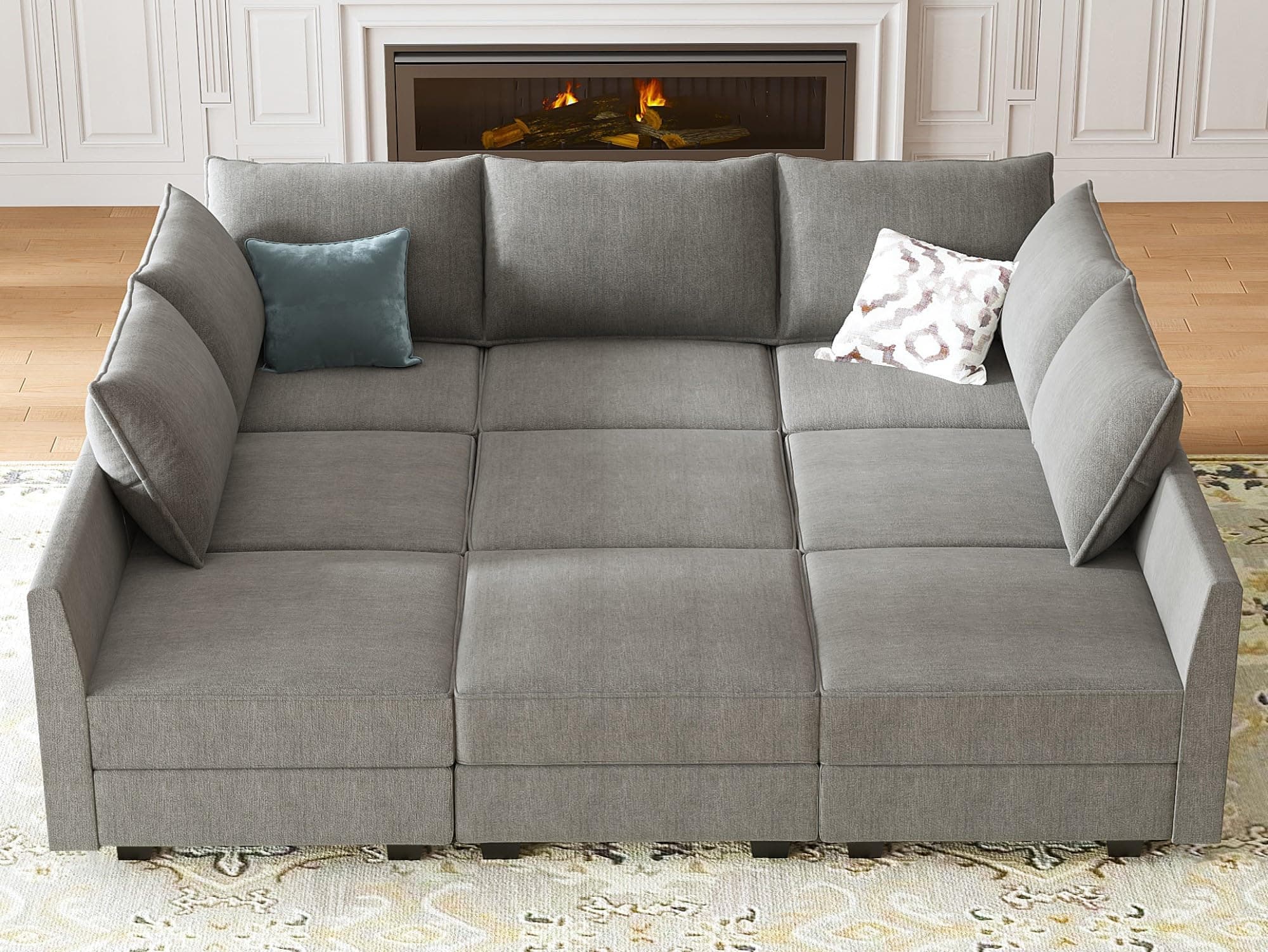 Modular Sectional Sofa with Storage Modular Sleeper Sectional Sofa Oversized Sectional Couch for Living Room, Grey