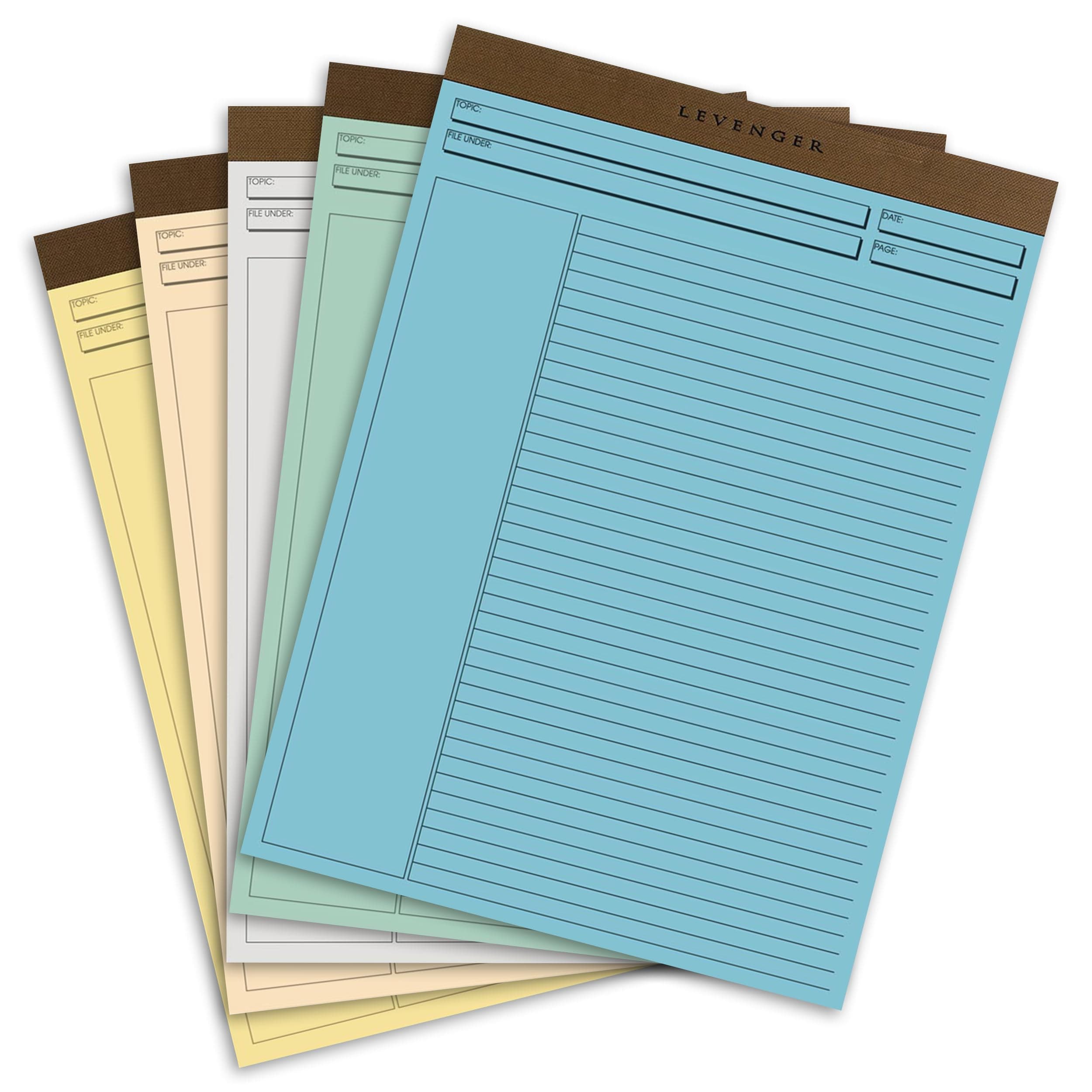 Levenger Freeleaf Annotation Ruled Writing Pads Lined Notepad, Compatible with Cornell Note-Taking System, Pack of 5, Multicolored, Letter