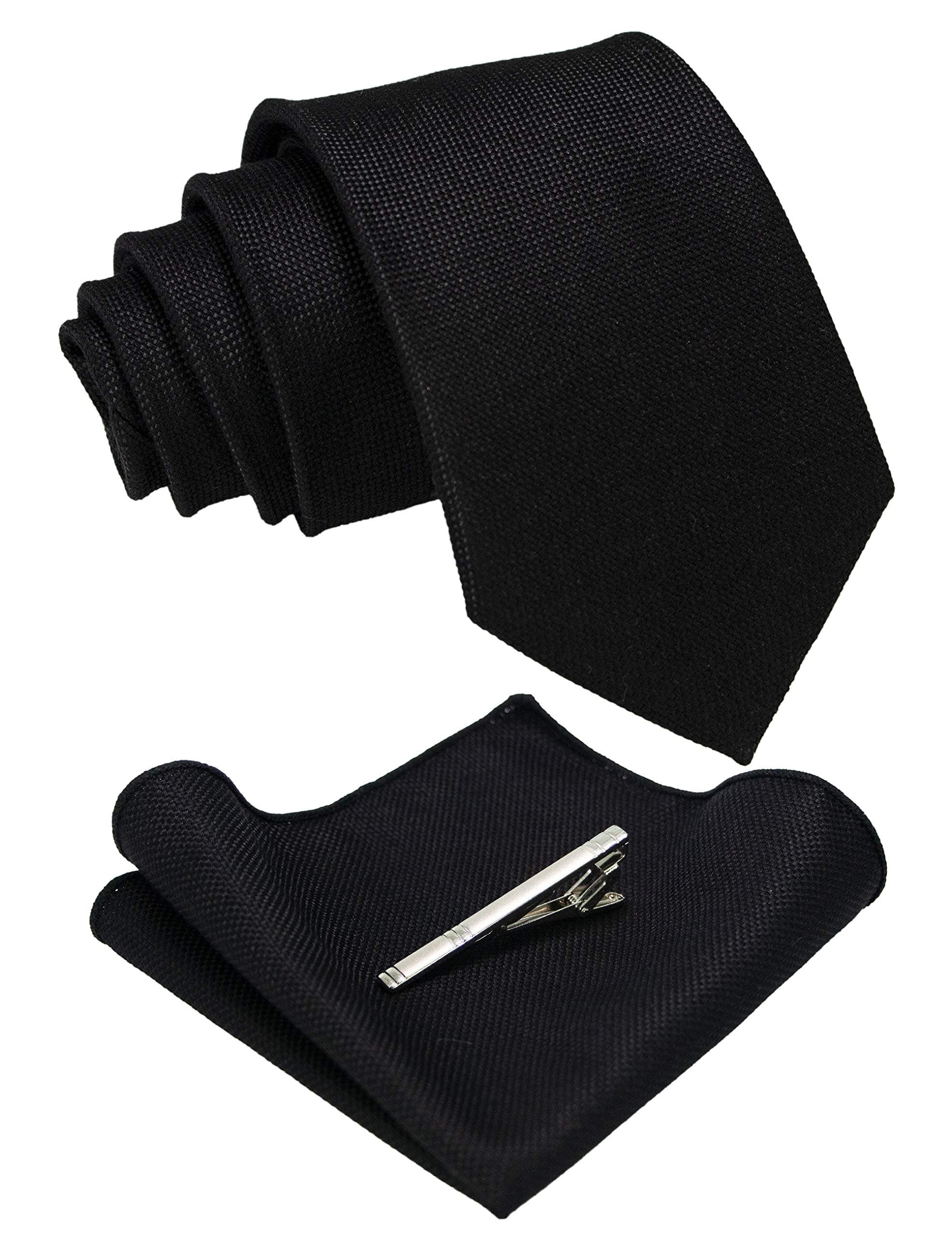 Solid Color Wool Tie and Pocket Square with Tie Clip Sets for Men