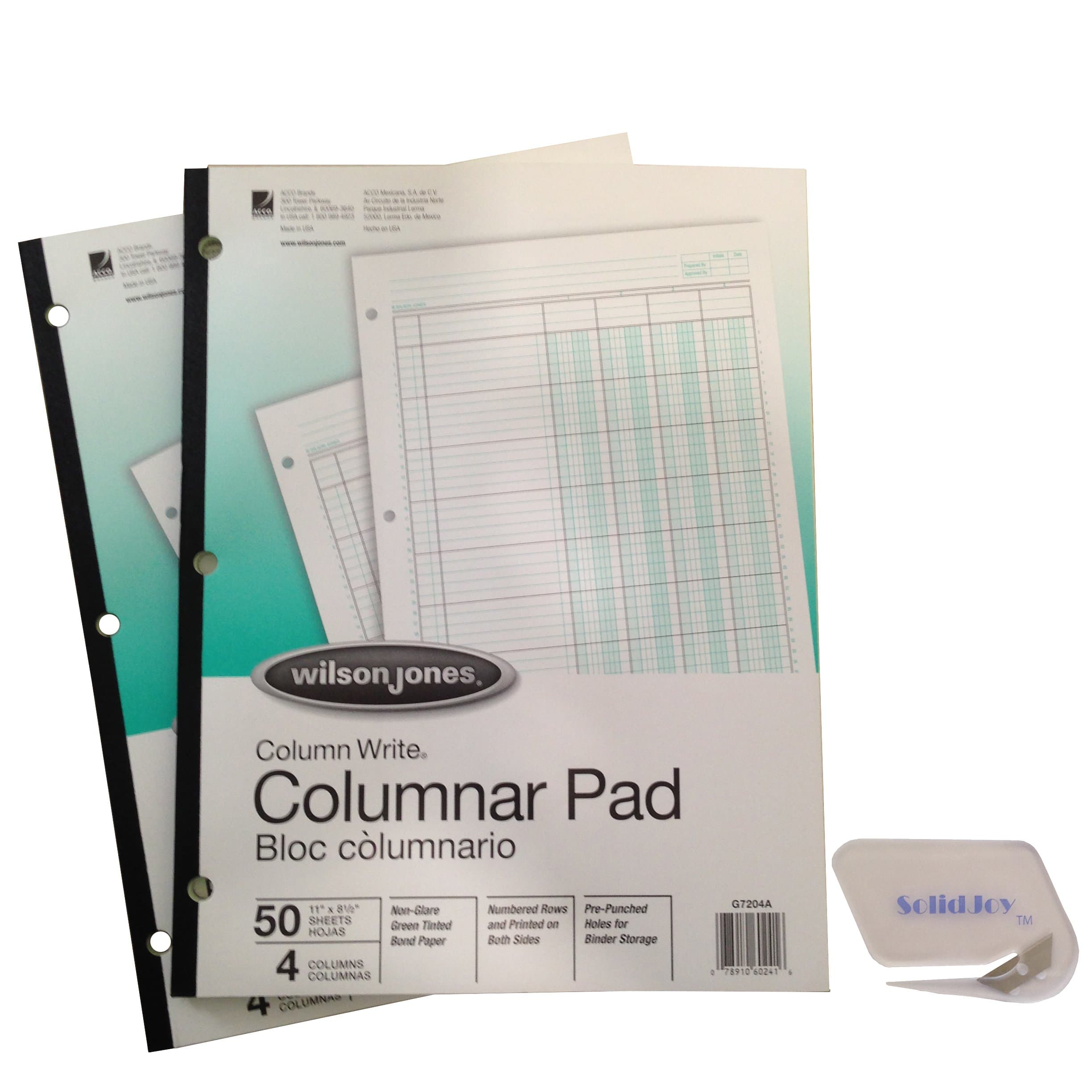 2 Pack – Wilson Jones ColumnWrite Columnar Pads (WG7204A), 11 x 8.5 Inch, 41 Lines per Page, 4 Columns, 50 sheets a Pad includes Letter Opener