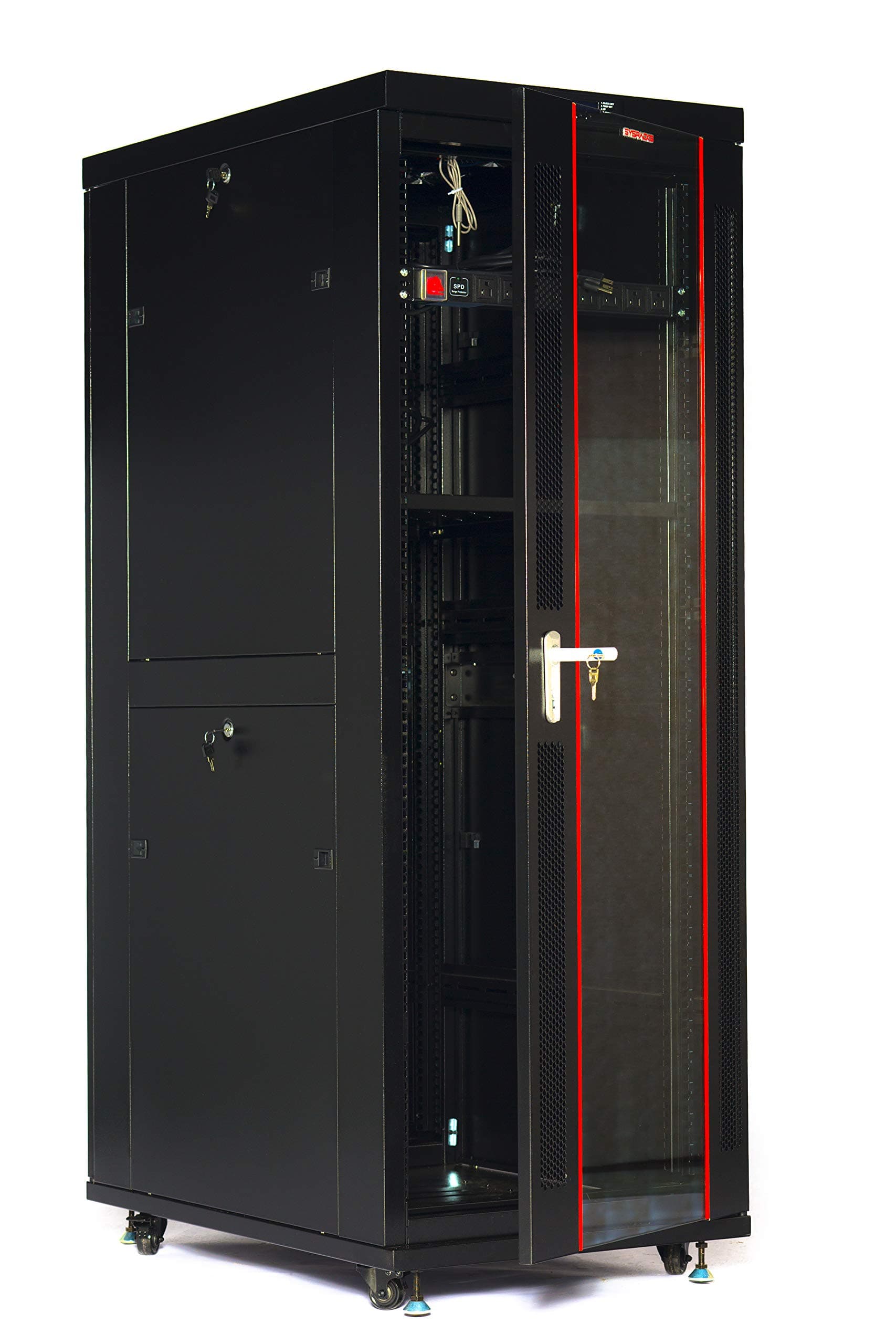 32U 32" Depth IT & Telecom Server Rack Cabinet,Glass Door,Air Control Panel 4Fans, 1PDU, 1 Shelf-Free!