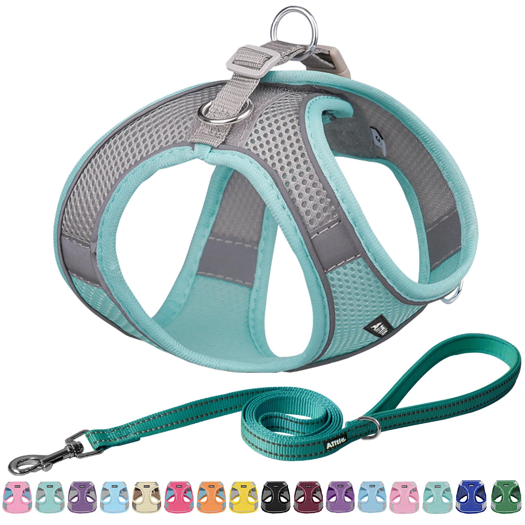 AIITLE Dog Harness, No-Pull Cat Harness with a Leash, Adjustable Reflective Dog Vest, Cat Harness Escape Proof, Outdoor Walking, Running,Training for Extra Small Dogs and House Cats Turquoise XXXS