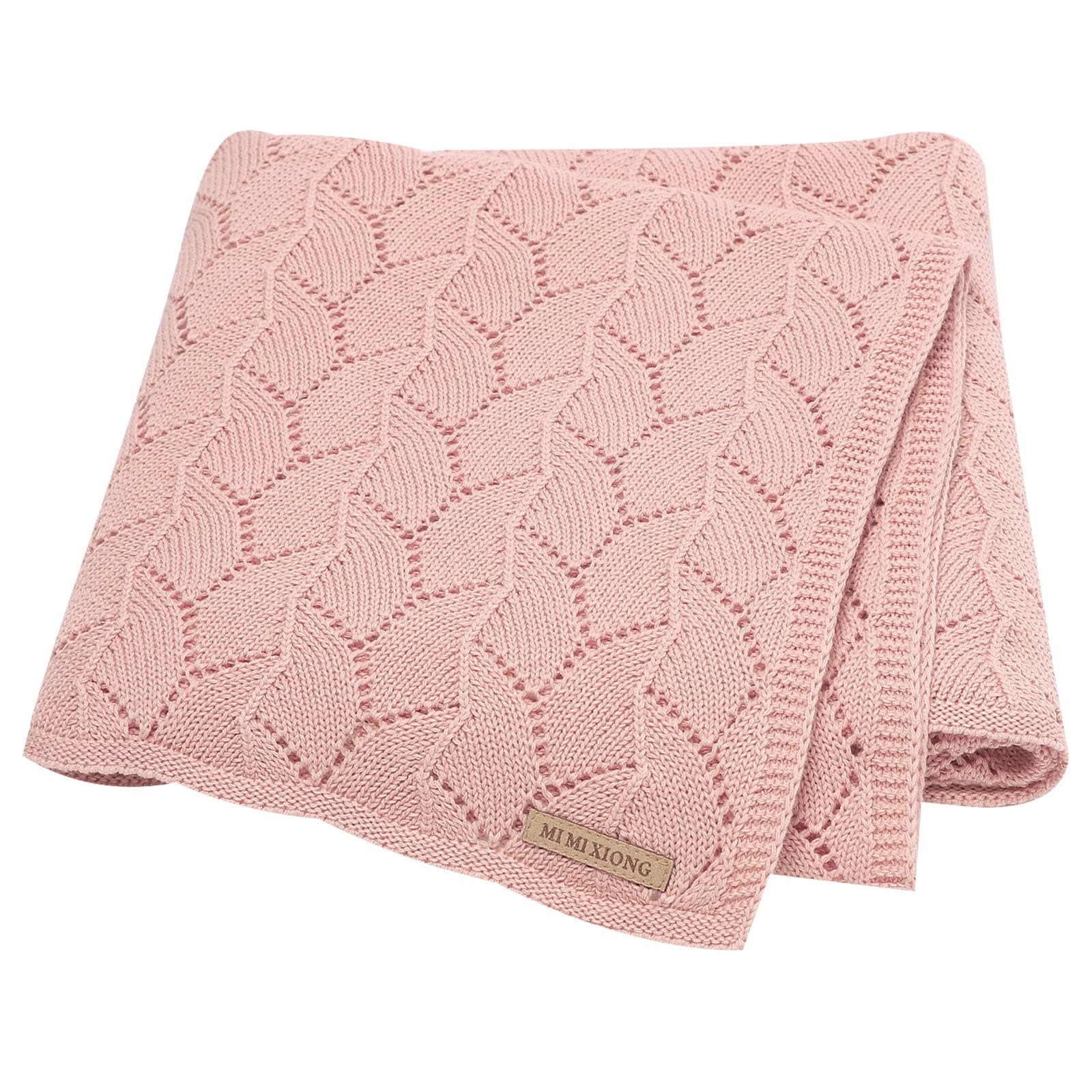 LAWKUL Cellular Blanket Baby 100% Cotton Knitted Soft Knit Crochet Blankets for Newborn Boy Girls Toddler 100x80cm Pink