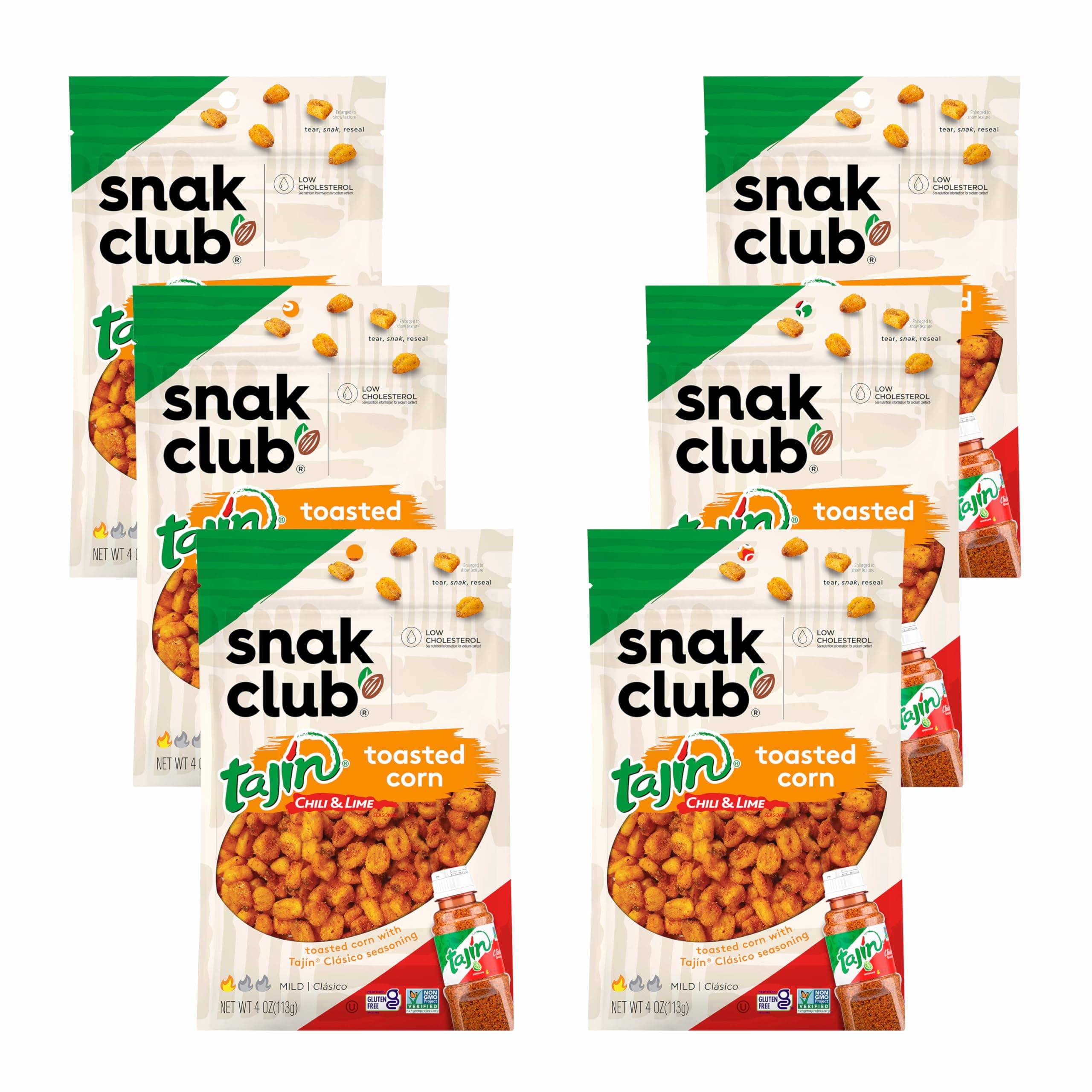 Snak Club Tajin Roasted Corn, Roasted Corn Nuggets with Chilli and Lime Spices, Mild, GMO Free, Gluten Free, Kosher Snack, No Artificial Colors or Flavors, Resealable
