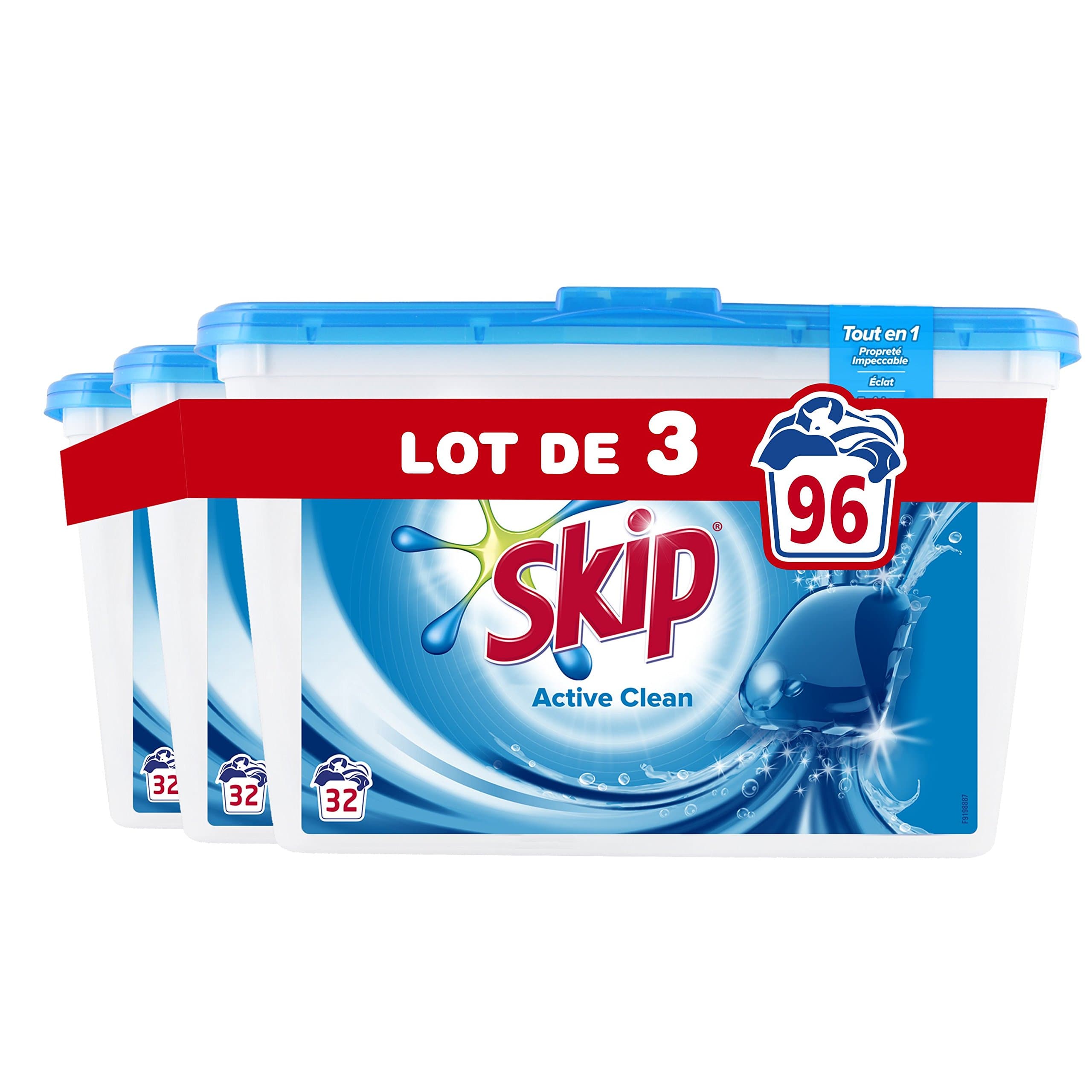 Skip Active Clean Laundry Detergent Capsules, 96 Washes, (Pack of 3 x 32 Washes)