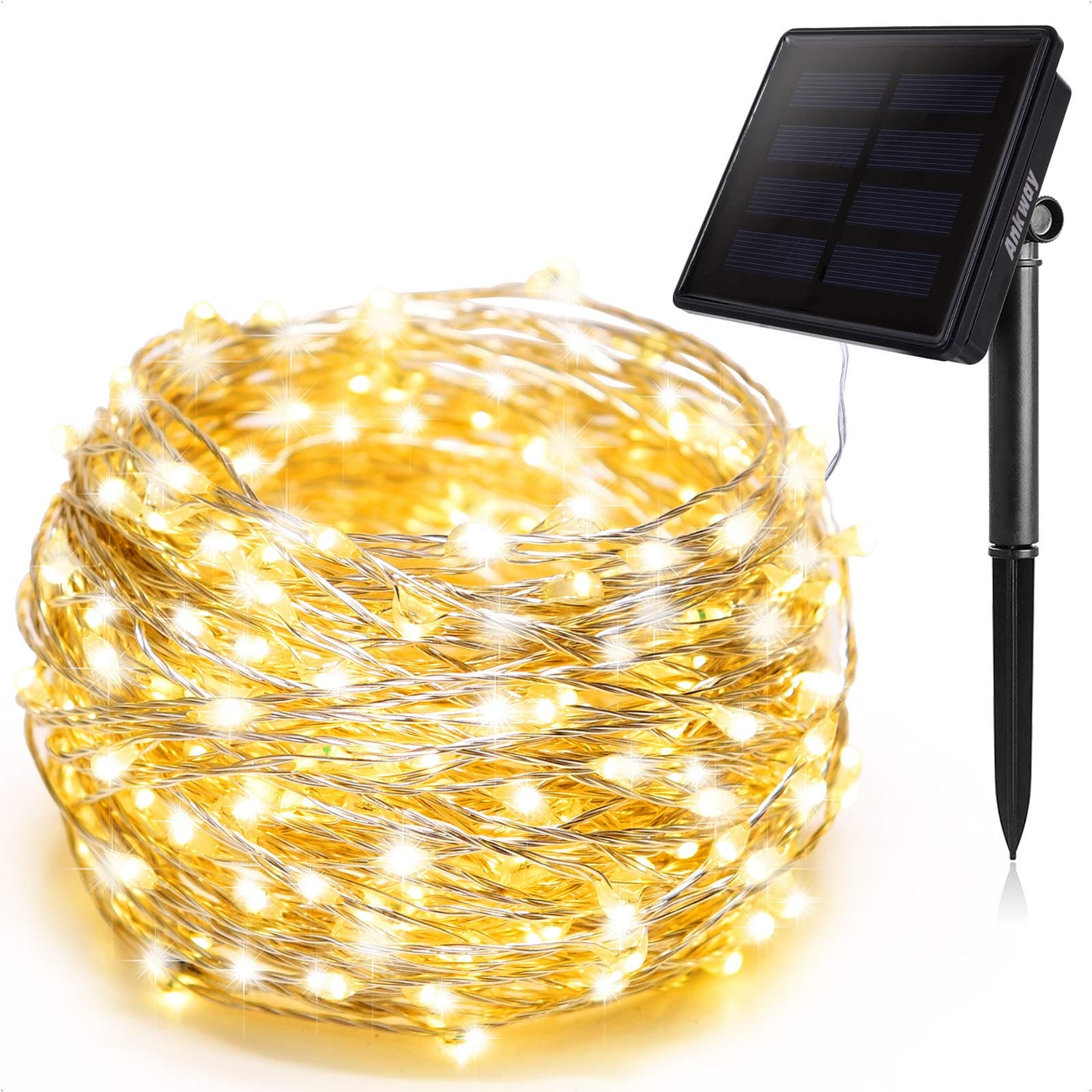 Ankway Solar String Lights (8 Modes 39 ft 100 LED), Ankway Solar Fairy Lights with Bendable 12 Meters Lasting Durabble Copper Wire, IP65 Waterproof Light Sensor for Home, Garden, Patio, Fence, Window, Yard, Party, Wedding (Warm White)