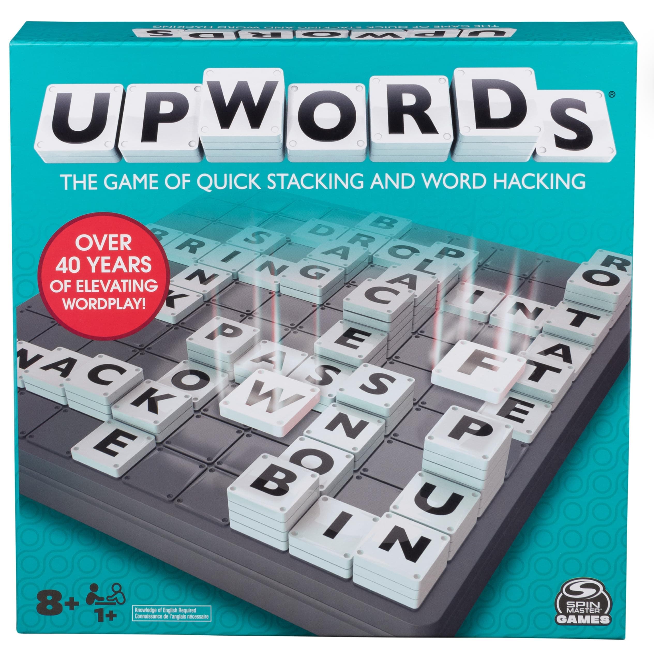 Spin Master Games, Upwords, The Stackable Word Game: 2023 Edition, Includes Rotating Board & Letter Tiles, Classic Crossword Activity for Kids & Family, 3-6 Players, for Ages 8+