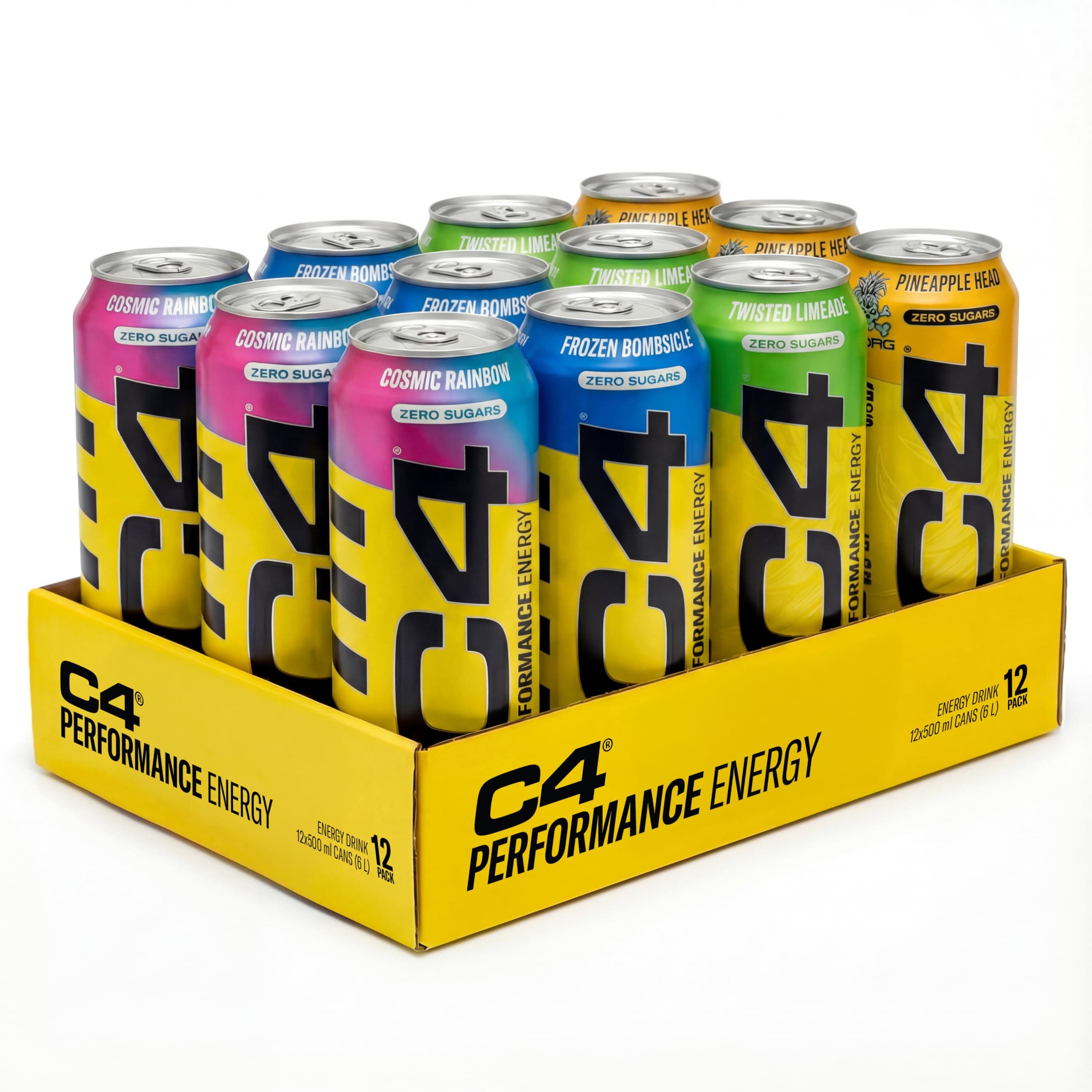 C4 Performance Energy Drinks Mixed Variety Pack 500ml (12 pack) | Sugar Free Energy Drink with 160mg Caffeine, 250mg Betaine, 1050mg Taurine | Low Calorie Fizzy Drinks for On the Go Energy and Focus