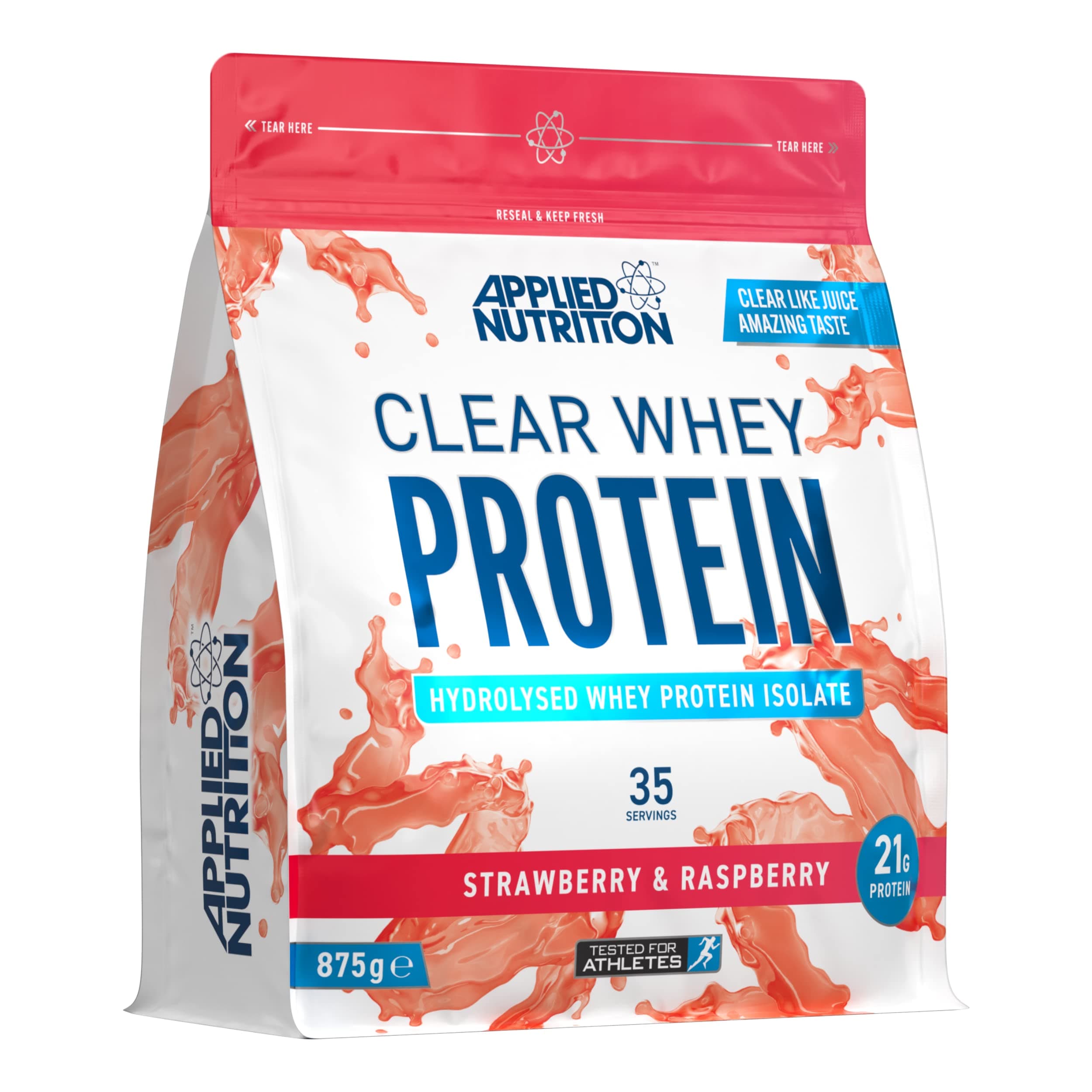 Applied Nutrition Clear Whey Isolate - Whey Protein Isolate, Refreshing High Protein Powder, Fruit Juice Style Flavours (Strawberry & Raspberry) (875g - 35 Servings)