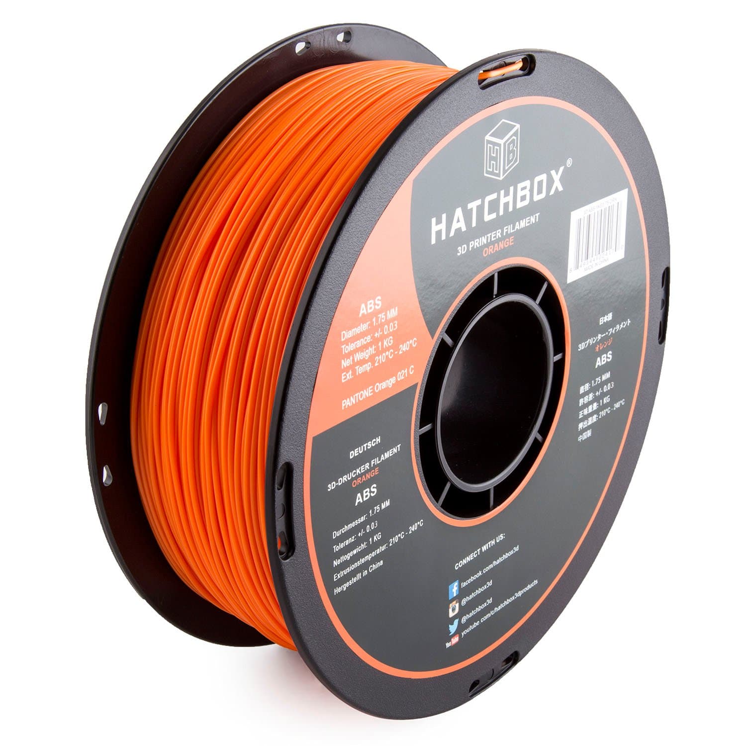 ABS 3D Printer Filament, Dimensional Accuracy +/- 0.03 mm, 1 kg Spool, 1.75 mm, Orange