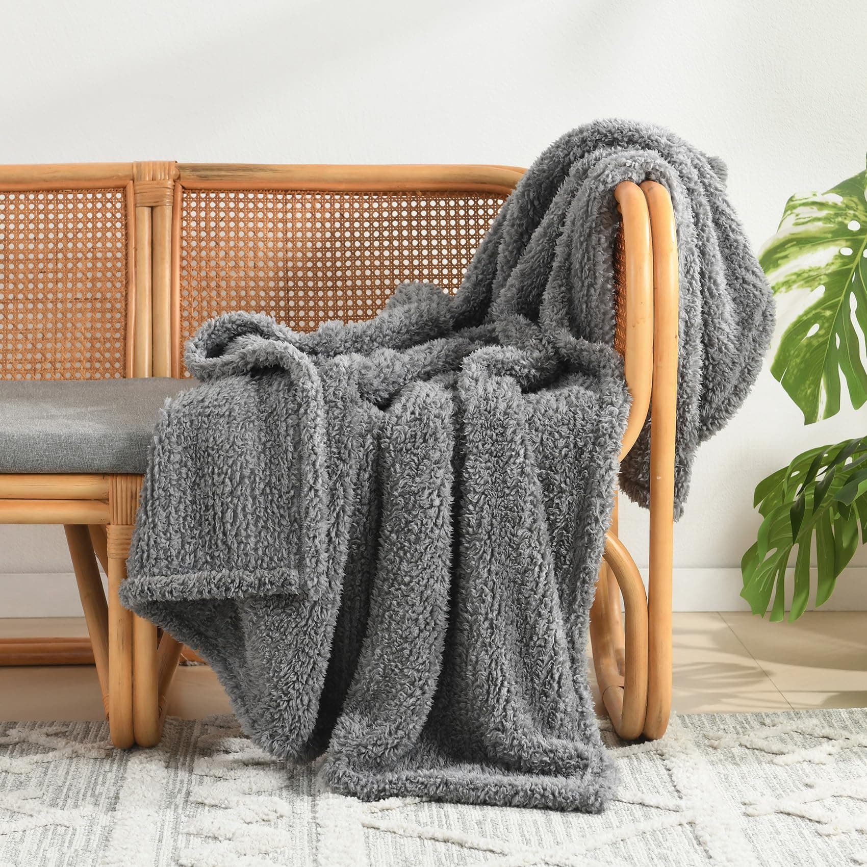 - Ultra Soft Cozy Sherpa Throw Blanket, Grey Pattern Reversible, Light Weight Warm Decorative Boho Style Throw Blanket Cover for Sofa, Couch, Bedroom,Travel, Outdoor,50”x60”