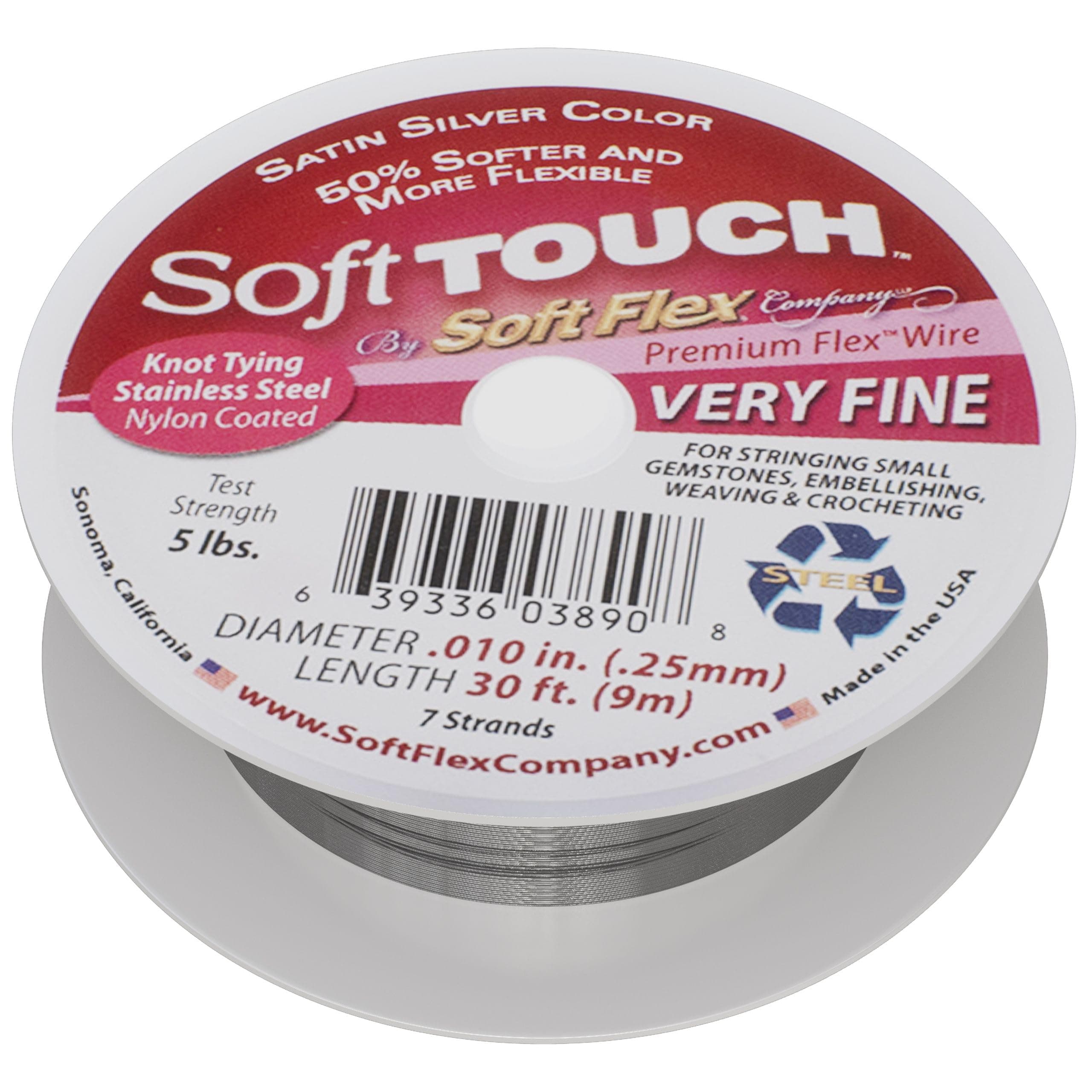 XCR-5413 Touch 7 String Very Fine Beading Wire, Silver, 30'/.010"