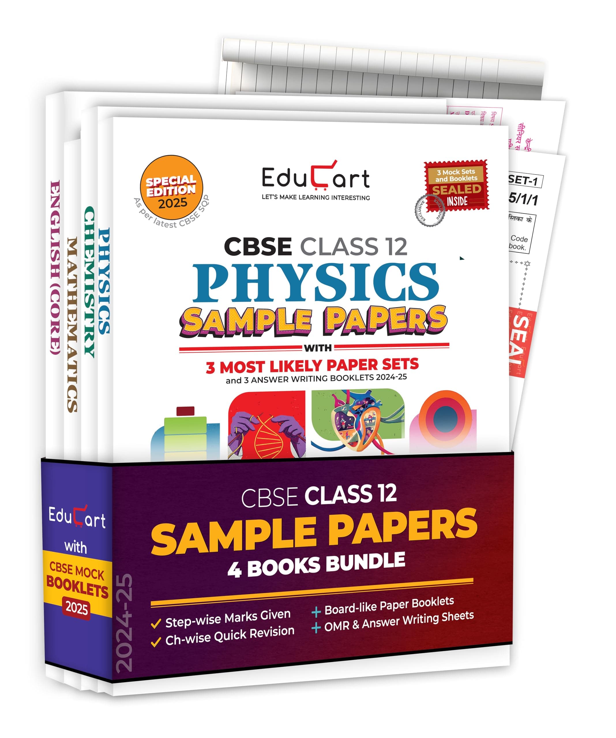 Educart CBSE Sample Question Papers Class 12 Physics, Chemistry, Mathematics, & English (Set of 4 Books) For 2025 Exam Product Bundle – 8 September 2024
