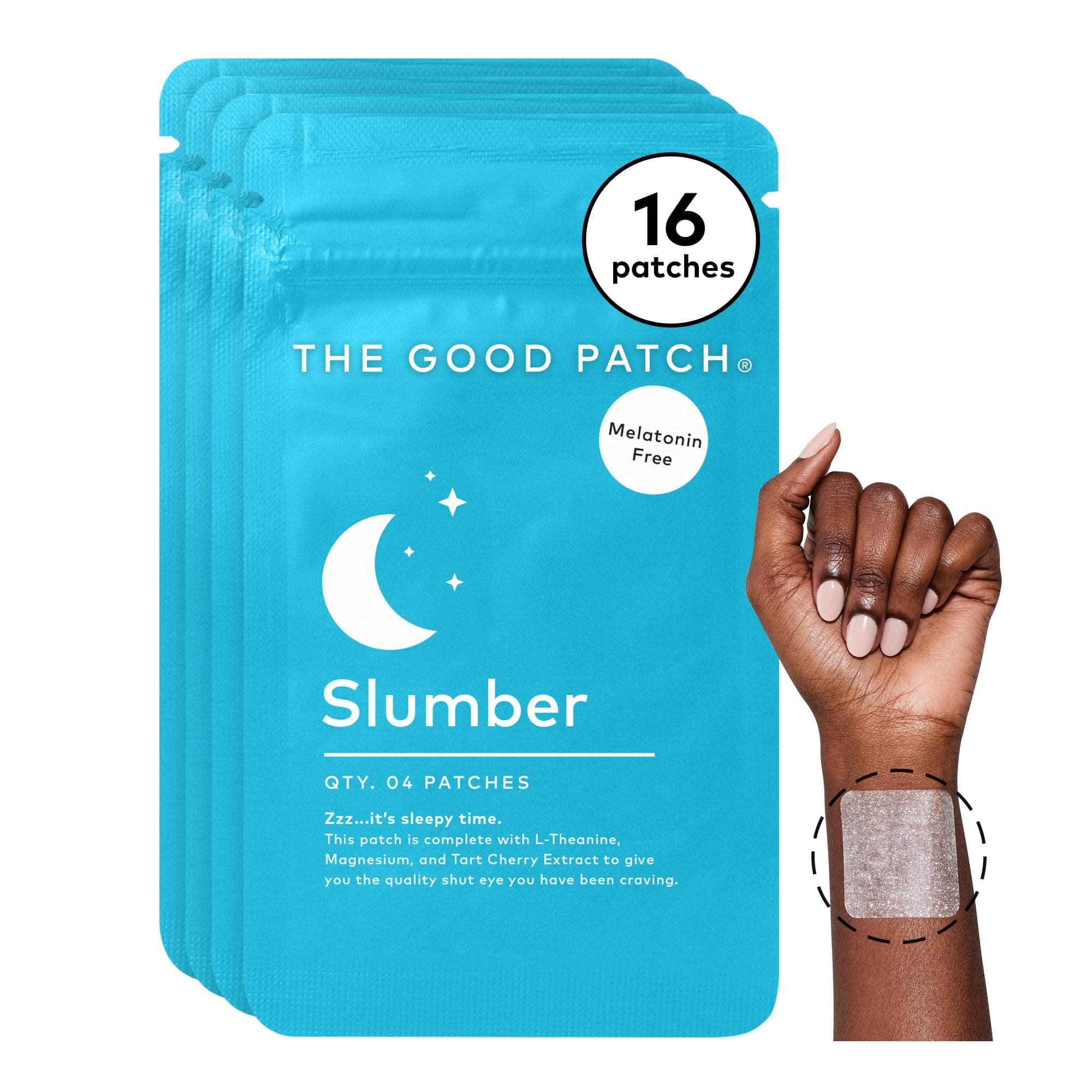 Slumber Sleep Patch Support, Melatonin Free, Sustained Release, Natural Patch with L-Theanine, Magnesium, Tart Cherry Extract, Plant Powered Wearable Wellness (16 Total Patches)