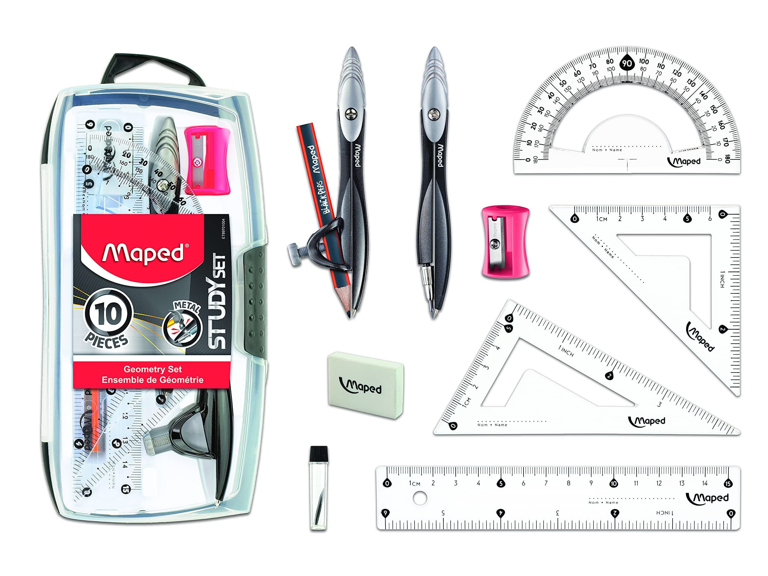 Study Geometry 10 Piece Set - Advanced Student Kit - Precision Tools - Durable & Ergonomic Design - Enhances Creativity - Quality Materials