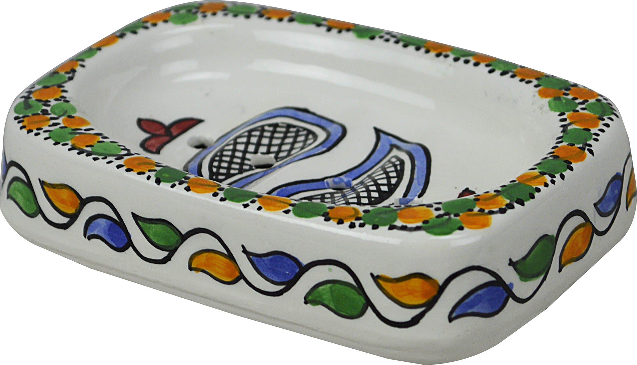 FES/Granada Rectangular Multicoloured Ceramic Hand Painted Moroccan Bathroom soap Holder - L15 W8 H3 cm