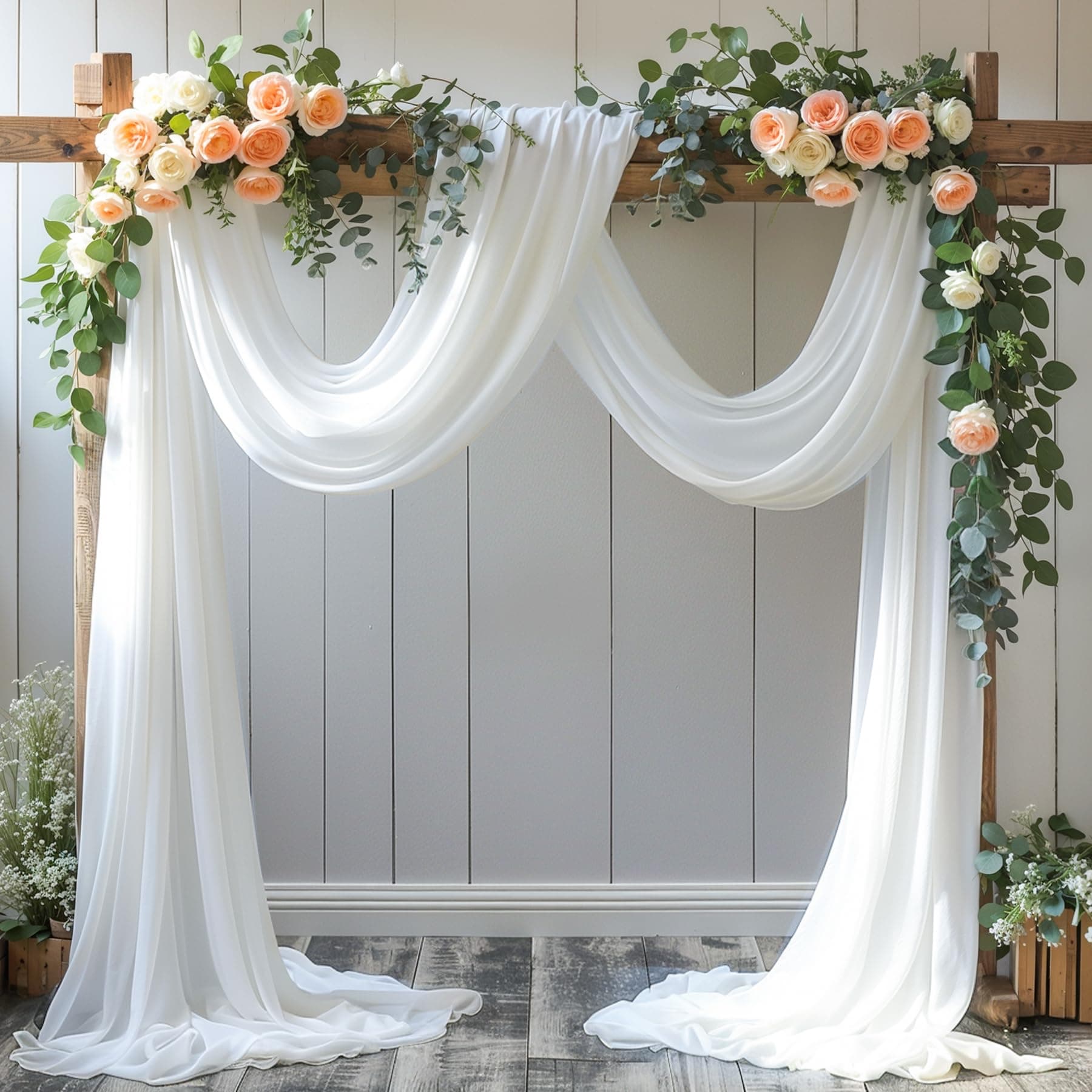 Wedding Arch Draping Fabric, 1 Panel 18FT White Sheer Backdrop Curtain Chiffon Fabric Drapery Voile Scarf Draping Panels for Wedding Archway Ceremony Curtain Valance Party Decoration