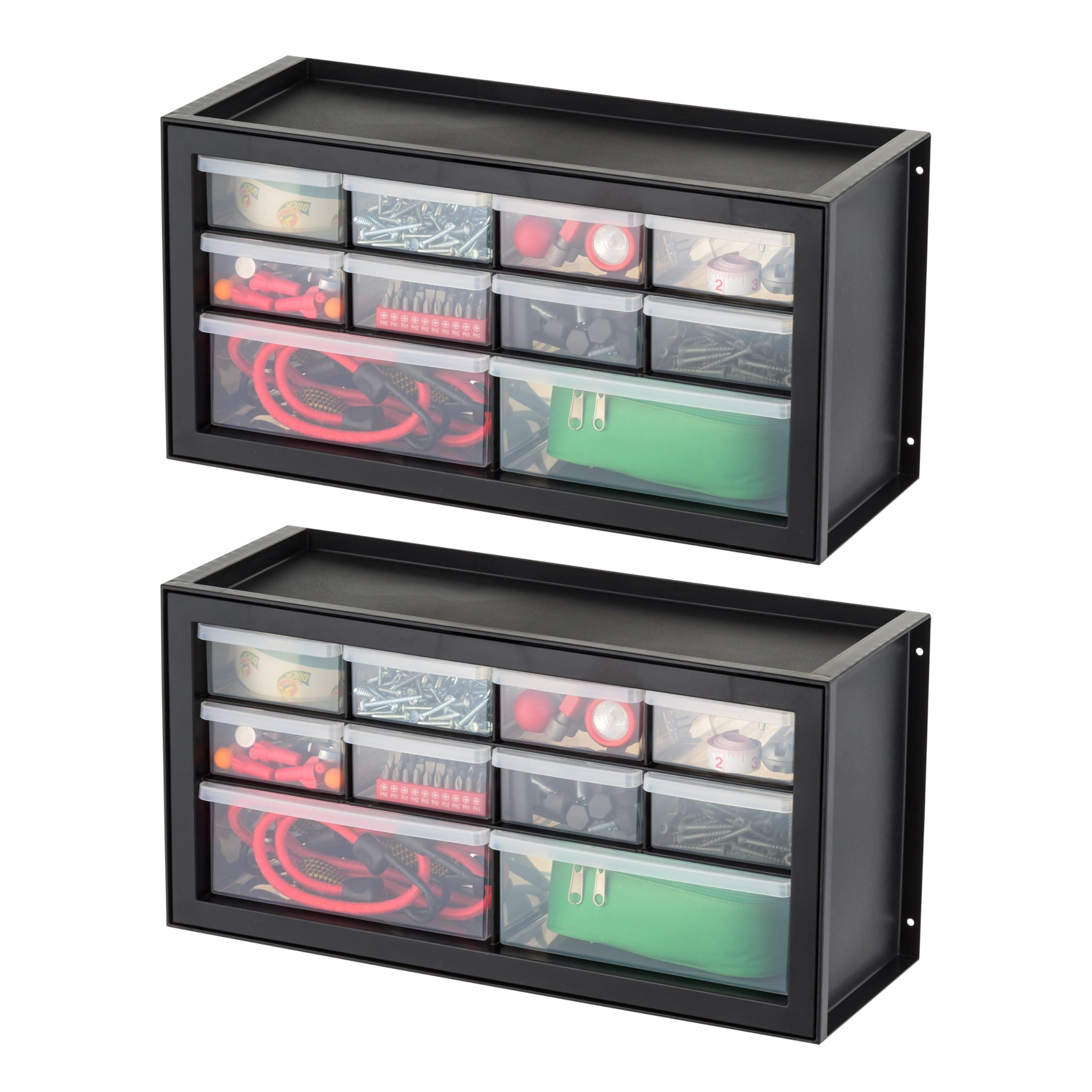IRIS USA Small Drawer Organizer Storage, 2-Pack, 10-Drawer Craft Cabinet for Screws Hardware Art Supplies Small Parts Nuts Bolts Nails Tool Container, Drink Packet Water Flavor Packet Organizer, Black