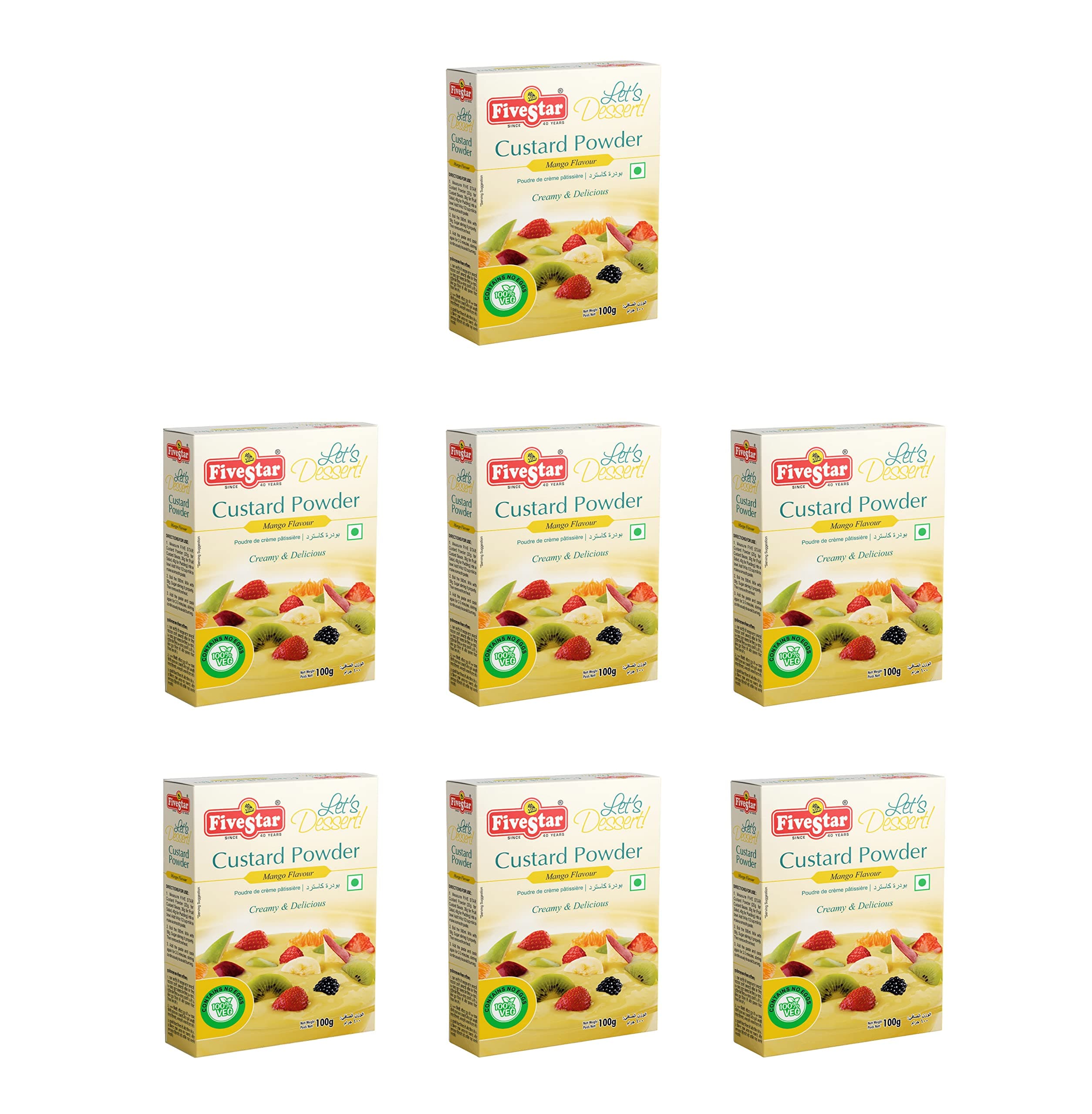 Five Star Custard Powder Mango Flavour 100g Box (Pack of 7, Total 700g) | Smooth & Creamy Dessert Mix | Vegetarian | Easy to Make | Perfect for Cakes, Puddings & Fruit Salads