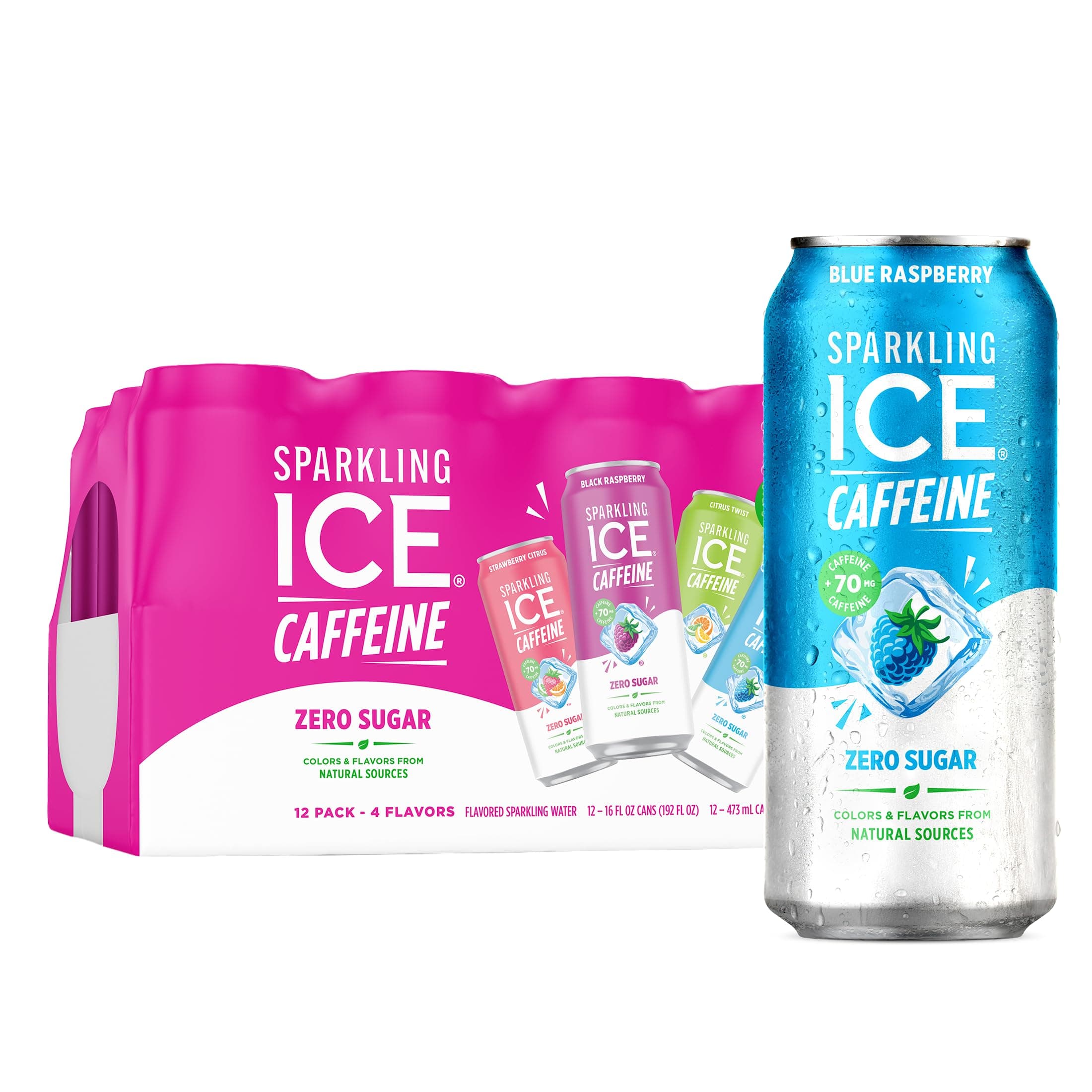 Sparkling Ice +Caffeine Variety Pack-Black Raspberry/Blue Raspberry/Strawberry Citrus/Citrus Twist 12 16oz Can