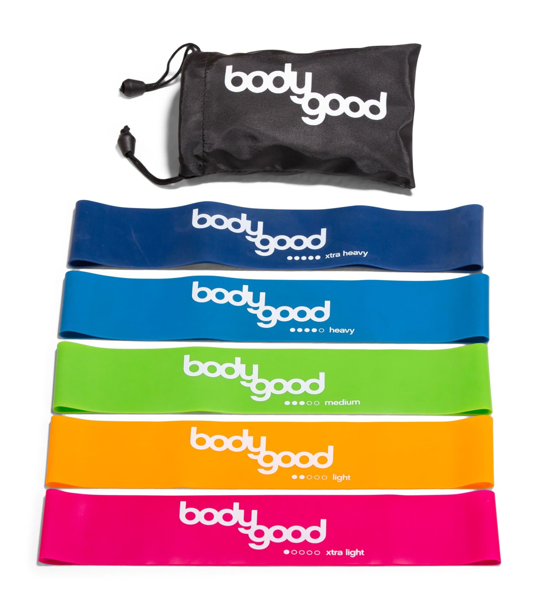 Resistance Loop Band Set. 5 Exercise Bands for Home Workouts, Strength Training, Physical Therapy, Stretching. Train Legs, Butt, Glutes, Arms. Free Carrying Bag + Instructional Video