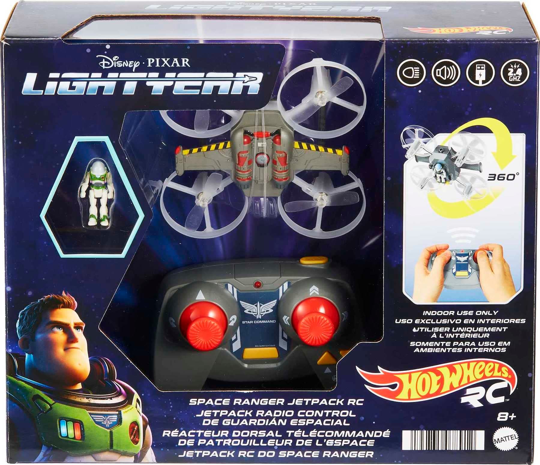 Hot Wheels RC Space Ranger Jetpack & Buzz Lightyear Figure, Remote-Control Flying Ship from Mattel Disney Pixar Movie Lightyear