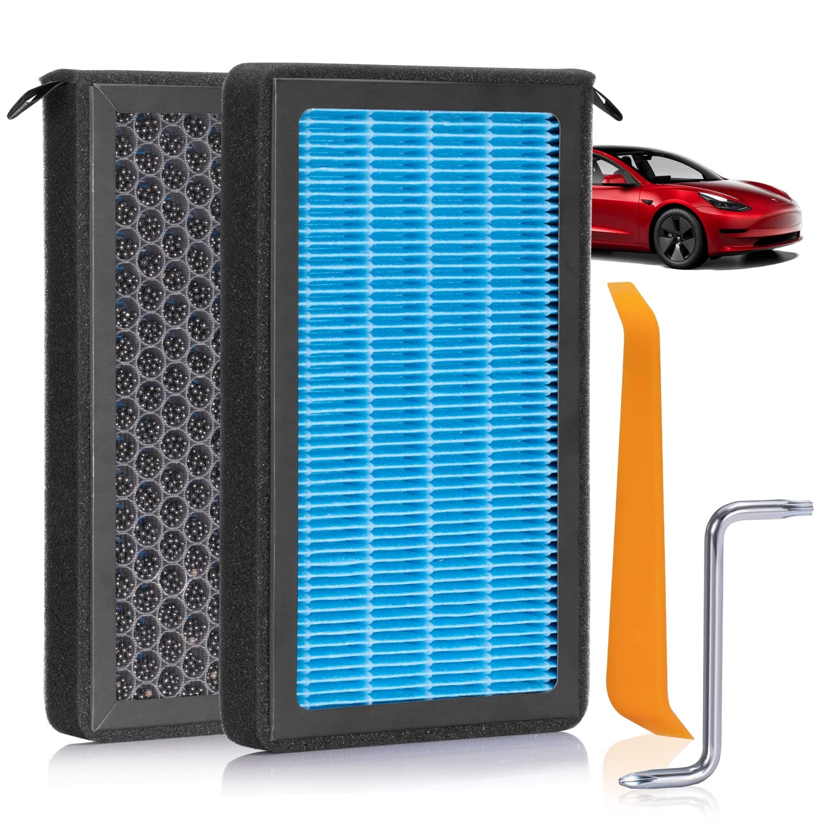 Spurtar Tesla Model 3 Cabin Air Filter, Tesla Model Y Air Filter 2 Pack Activated Carbon Filter, HEPA Intake Filter Air Conditional Replacement 2016-2023