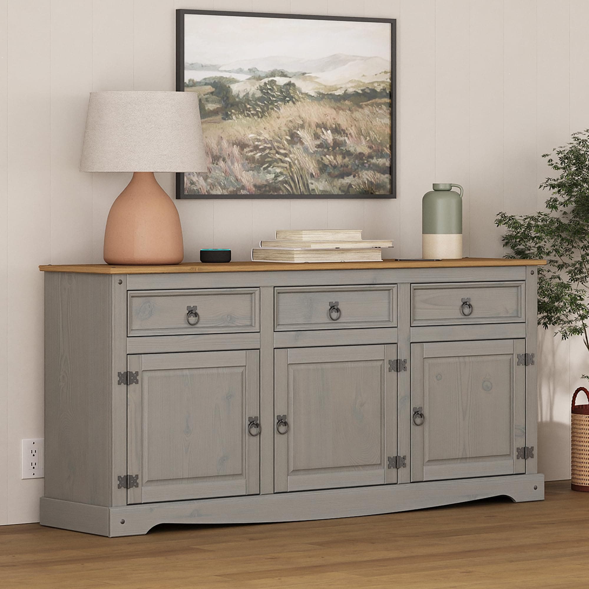 Solid Wood Sideboard Buffet 65.9" W, 16.9" D, 31.6" H - Wooden Storage Cabinet, Cupboard Console Table, Ideal for Living Room, Kitchen Island, Dining Room