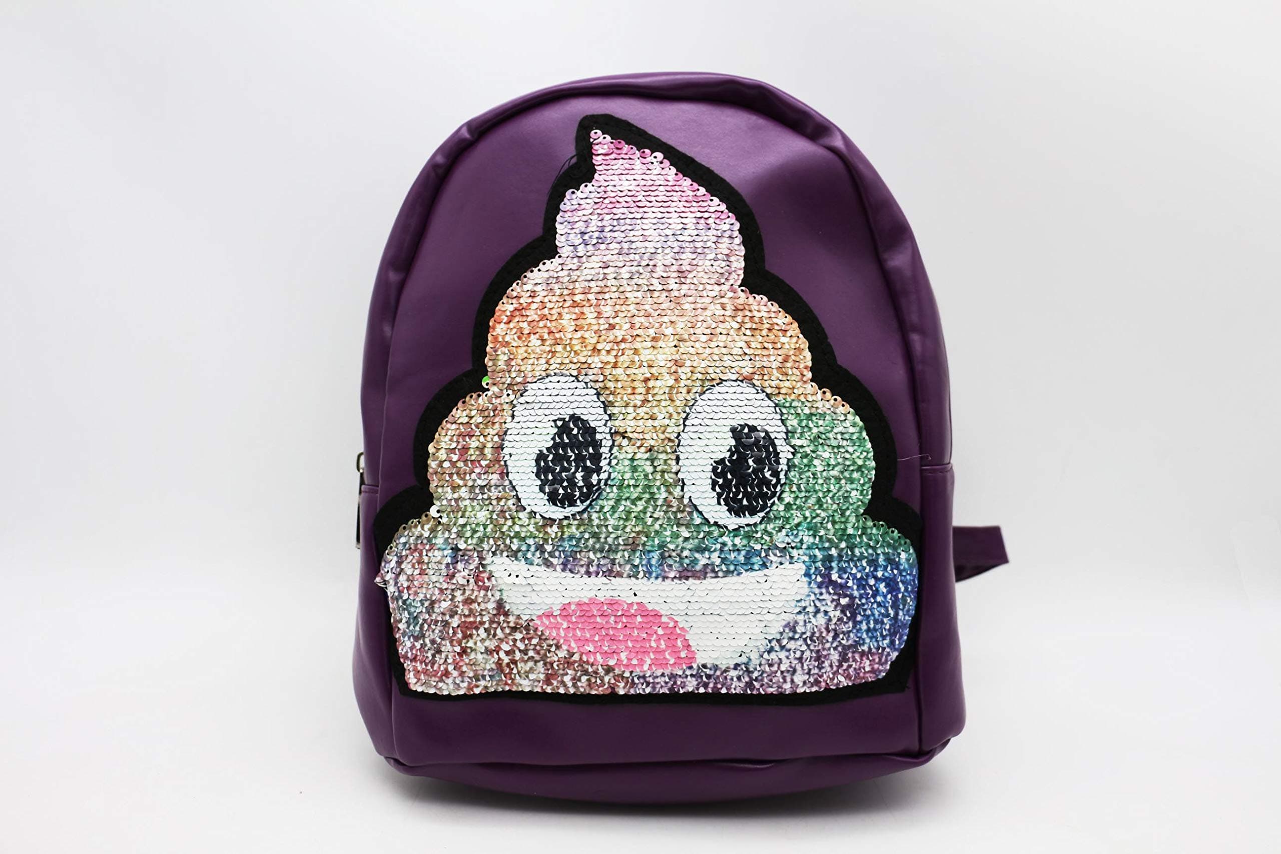 Purple Double Side Sequins with Emoji Pattern School Backpack for Kids