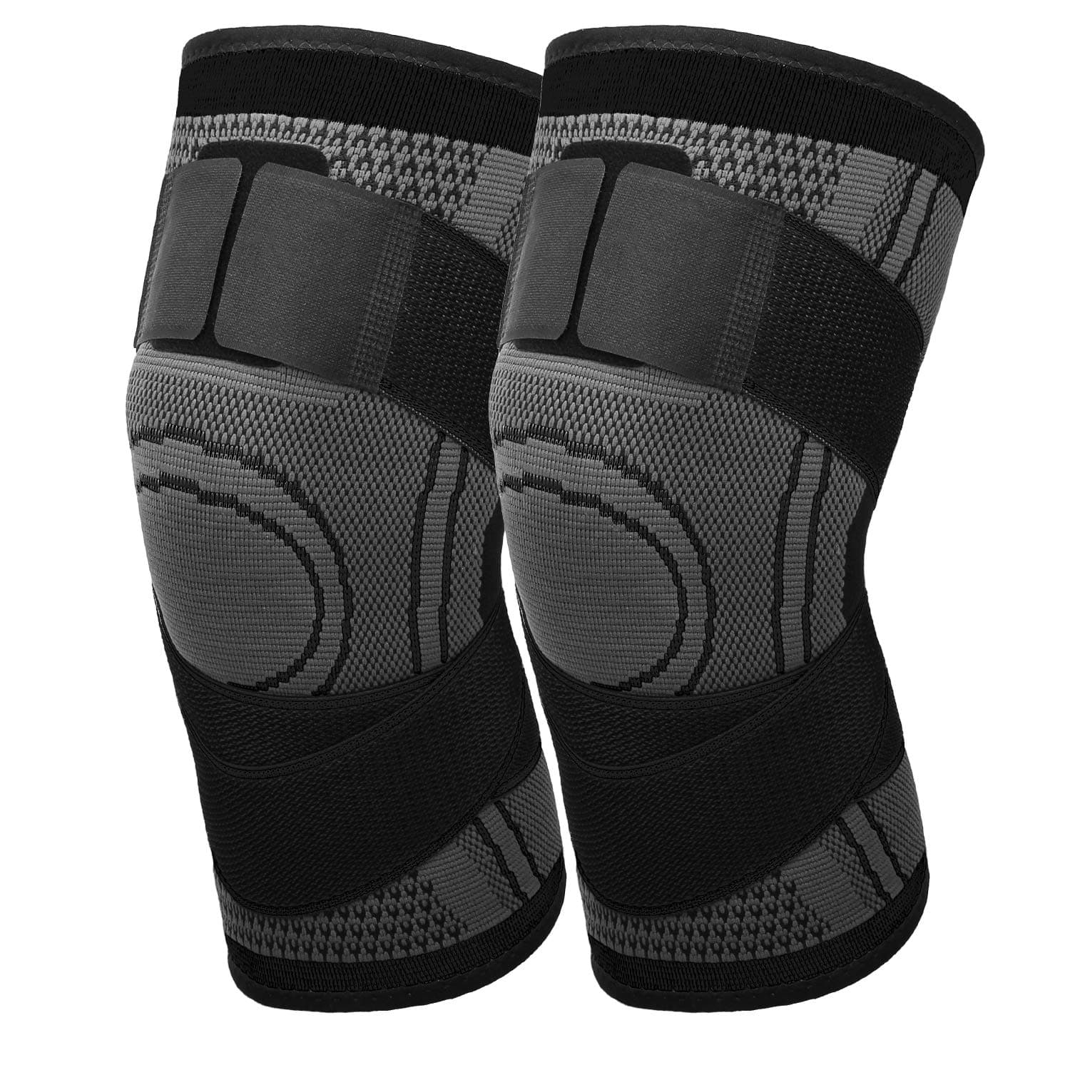 MoKo Knee Compression Sleeve, [2 Pack] Adjustable Knee Brace Knee Pad Stabilizers with Strap Knee Support for Runining, Basketball, Arthritis, Joint Pain Relief, Injury Recovery