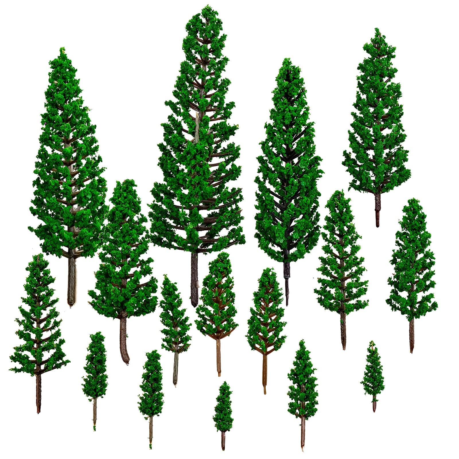 16 PCS Model Pine Trees, N Scale Buildings Scenery Tree, Mixed Size Micro Landscape Tree(1.4''-6.3''), for Crafts, Woodland Scenery, Diorama, Cake Topper
