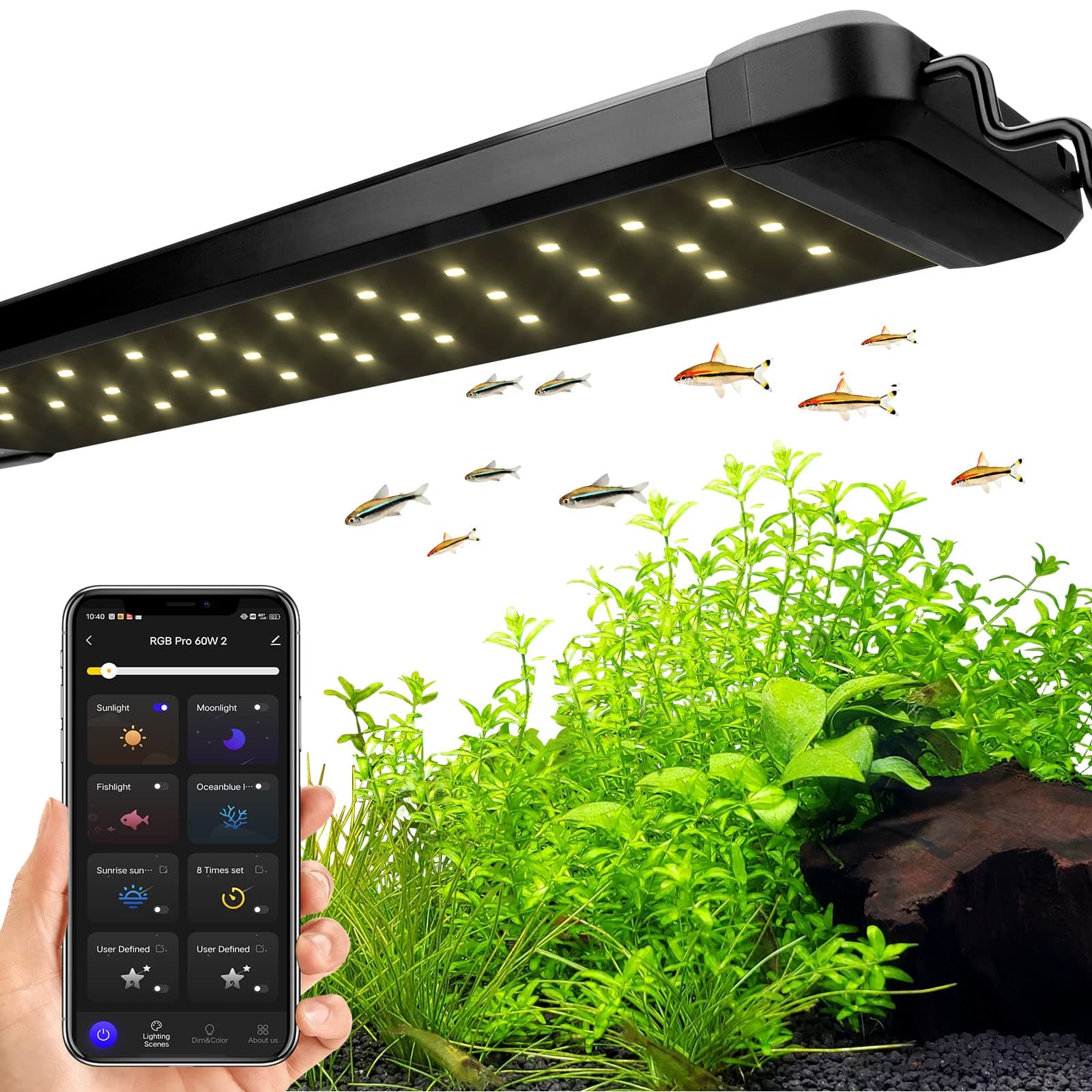 18W Smart Aquarium Light, Bluetooth LED Light with App Control, Full Spectrum Fish Tank Light with 24/7 Lighting Cycle, 5 Modes, Adjustable Timer, for 12"-18" Freshwater Planted Tank