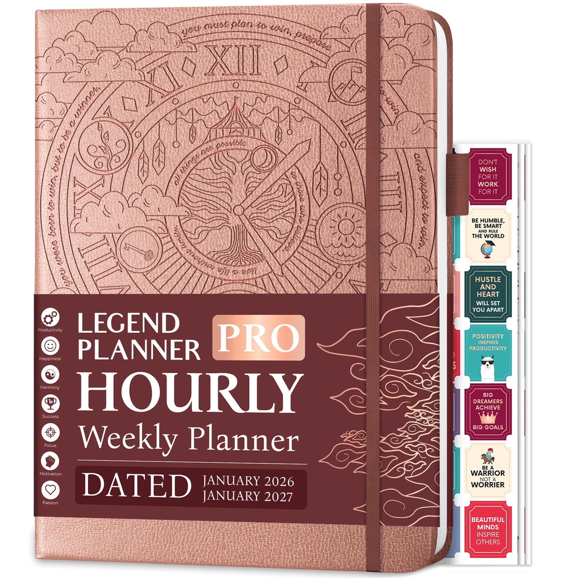 Legend Hourly Schedule Planner PRO Dated Jan 2026-Jan 2027 – Deluxe Weekly & Daily Organizer with Time Slots. Appointment Book Journal for Work & Time Management, A4 Hardcover, Rose Gold