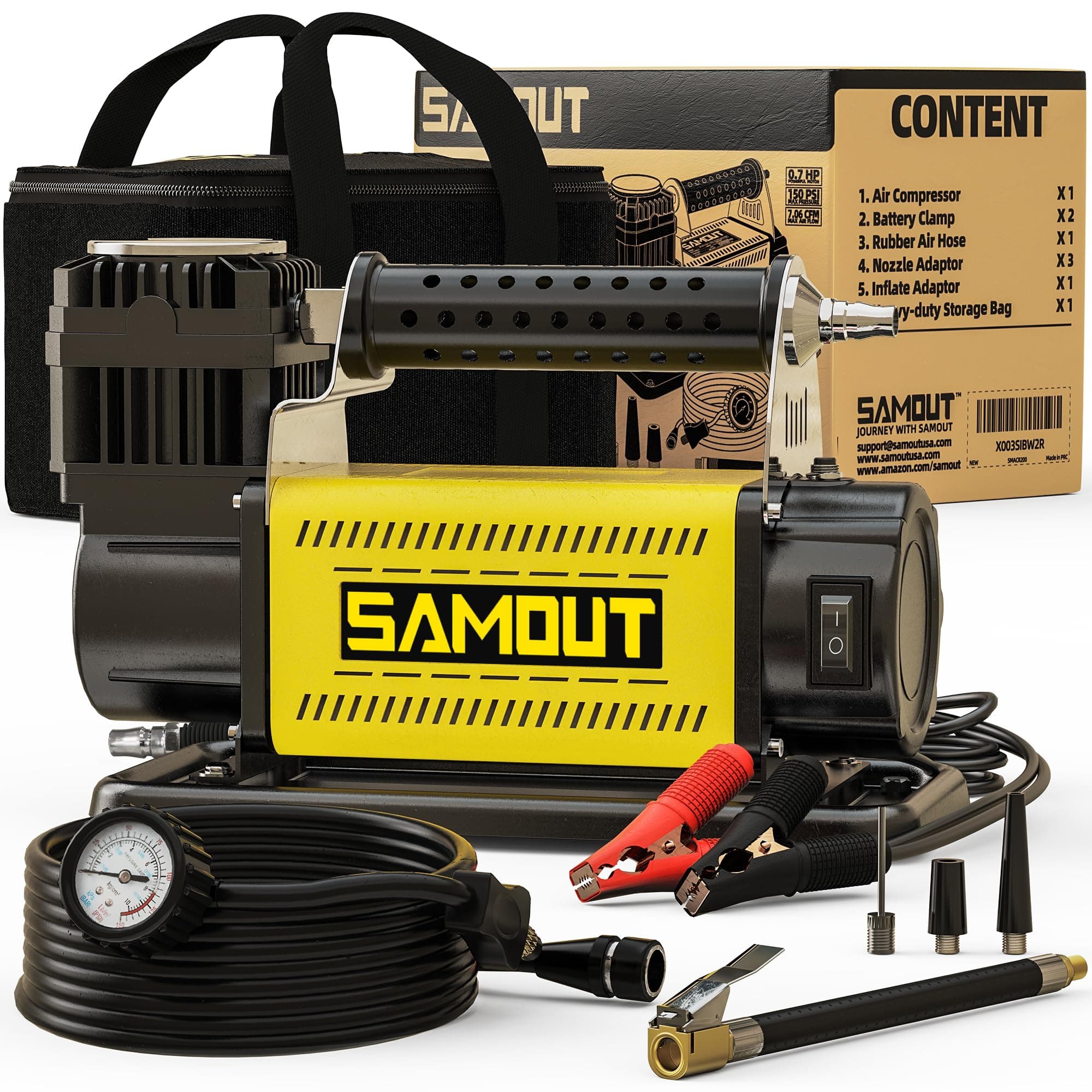 SMAOUT 12V Air Compressor, Portable Inflator 7.06 CFM, Air Pump Max 150PSI for Heavy-Duty Offroad Tire, 4x4 Vehicle, SUV, RV