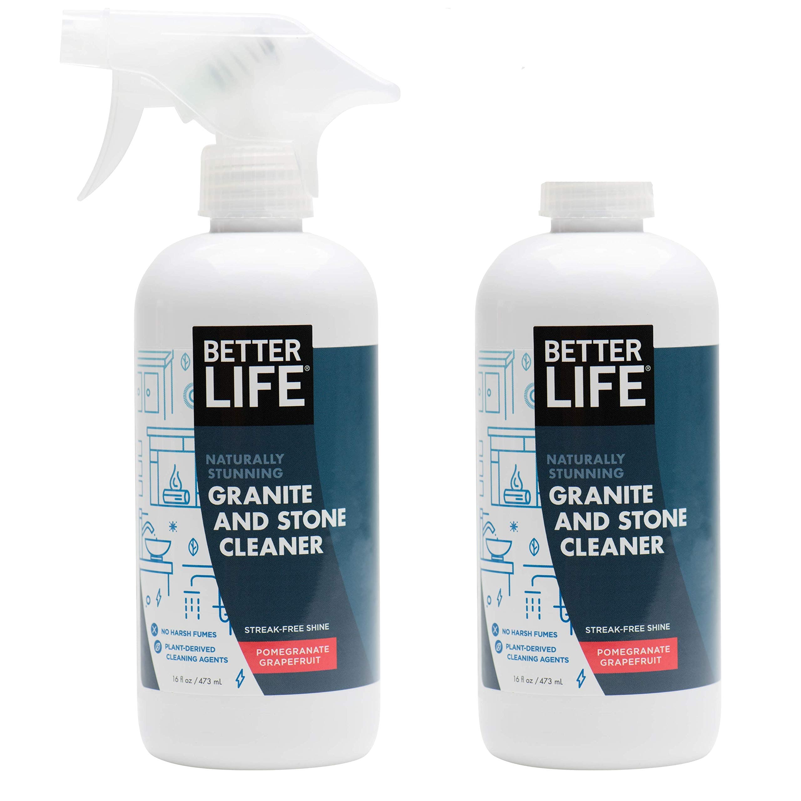Granite Cleaner and Polish - Stone Countertop Cleaner for Marble, Quartz, Slate, Concrete Surfaces or Floors - Streak-Free Granite Stain Remover - 16oz (Pack of 2) Pomegranate/Grapefruit