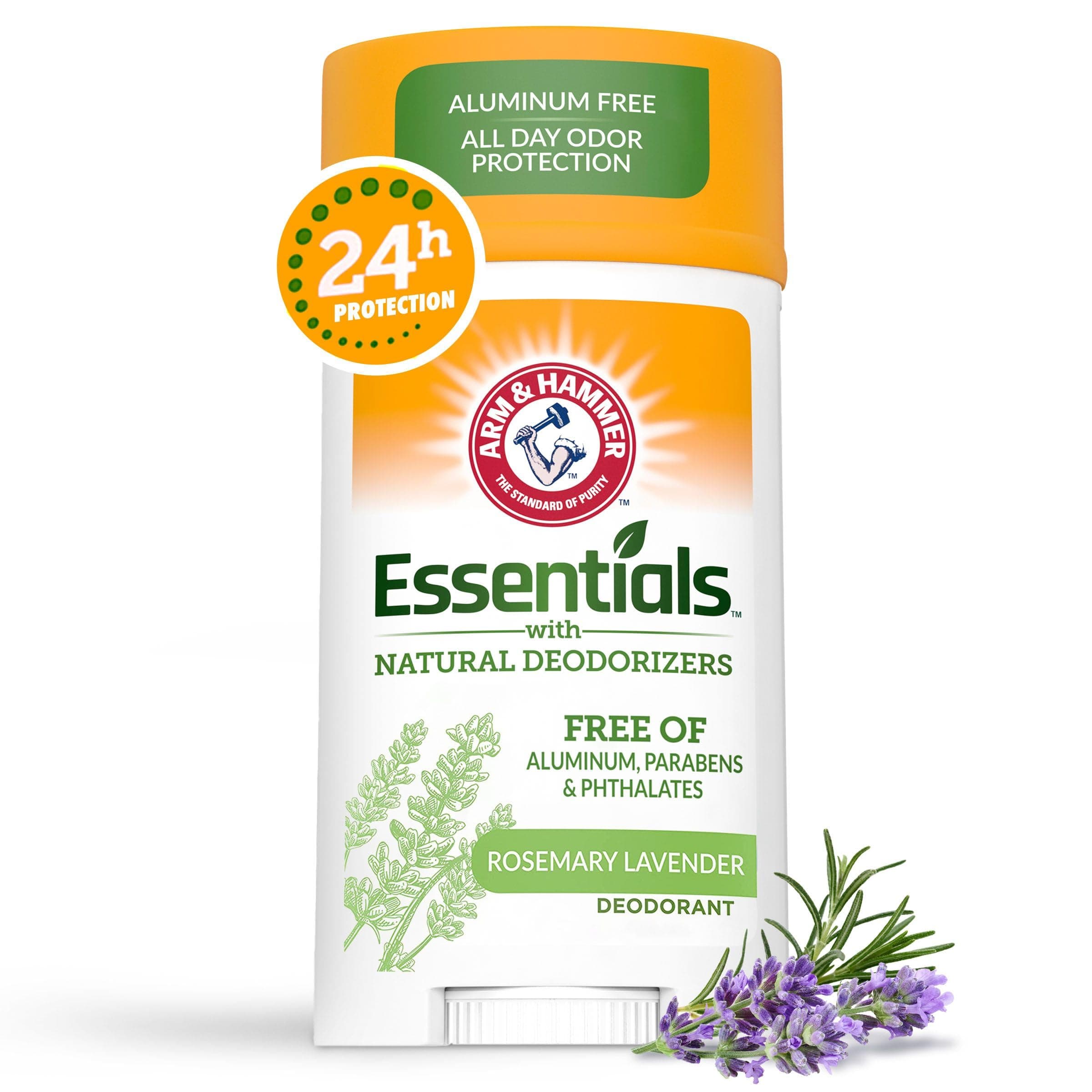 Arm & Hammer Essentials with Natural Deodorizers Fresh, Free of Aluminum, Parabens & Phthalates, Rosemary Lavender Deodorant, 24-hour Odor Protection, 71g