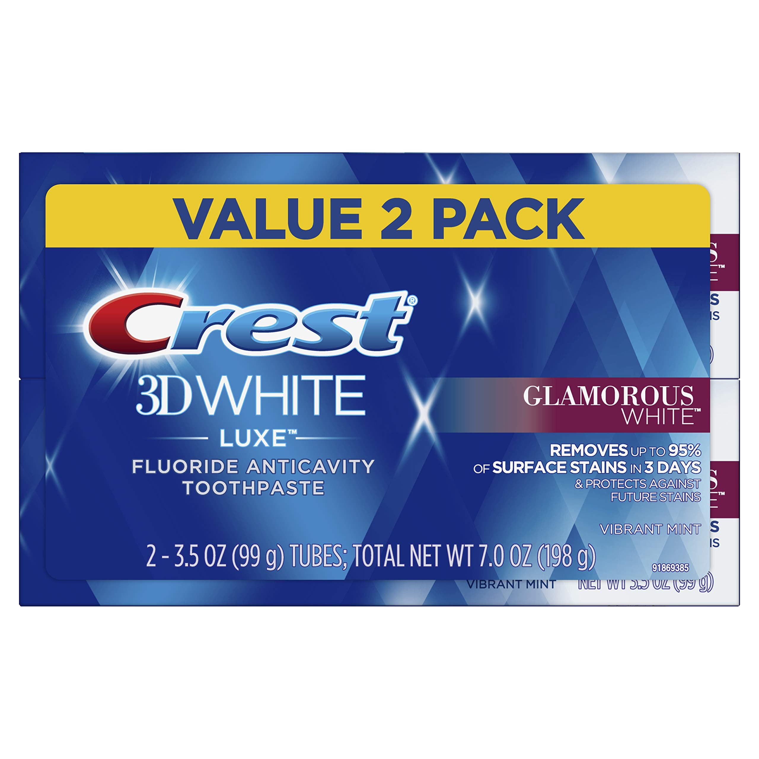 Twin Pack 3D White Luxe Glamorous White Multi Action Toothpaste, 3.5 Ounce Each, 2 Pack