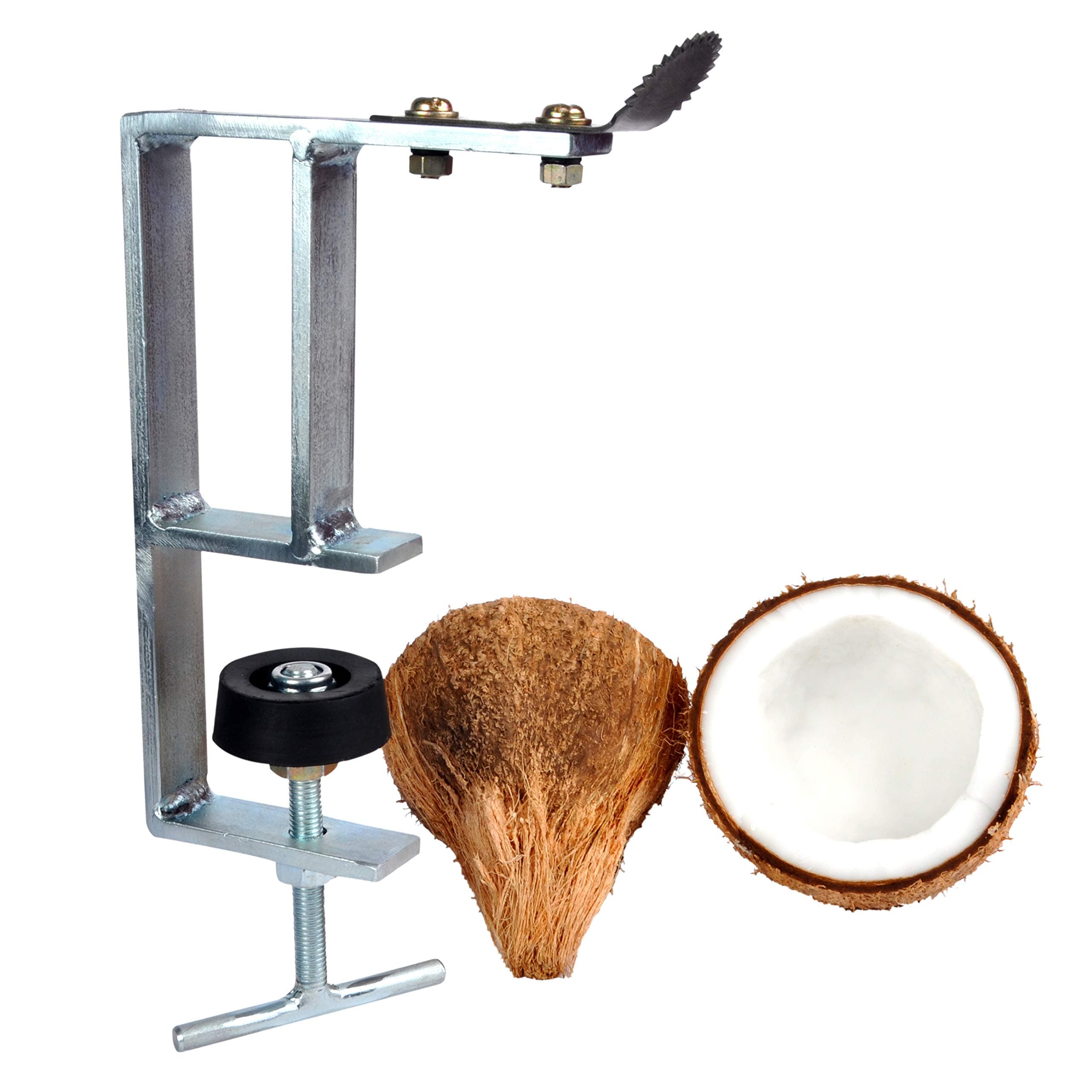 D&V Engineering Heavy-Duty Table-Mount Coconut Scraper & Grater | Sharp 2 mm Stainless Steel Blade, Durable Metal Frame | Easy, Fast Coconut Grating | Fits Up to 3-Inch Slabs, Zinc Coated Frame