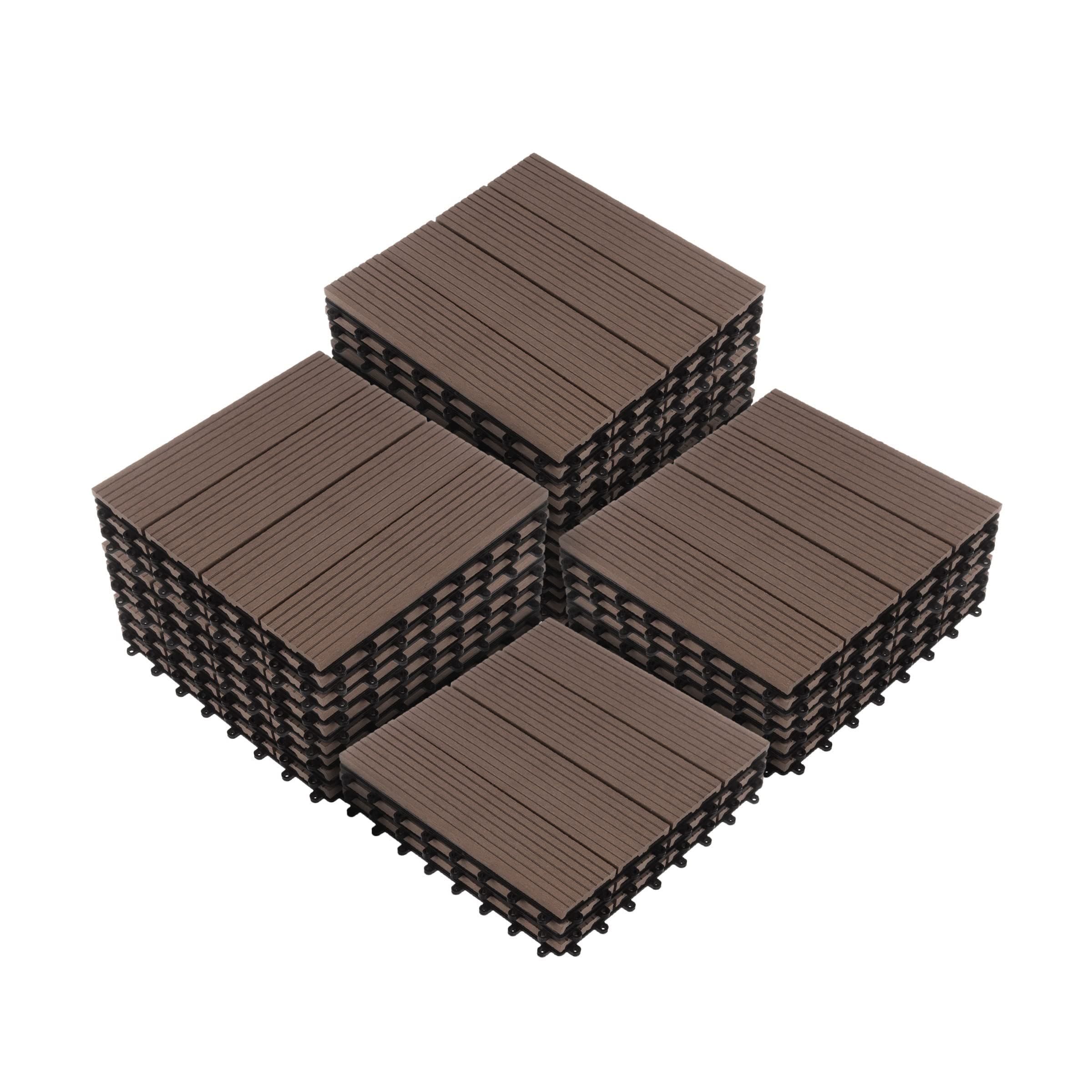 Interlocking Deck Tiles - 30-Pack 11.6-in Wood Plastic Composite All-Weather Outdoor Flooring Balcony Poolside or Patio by Pure Garden (Mocha Brown)