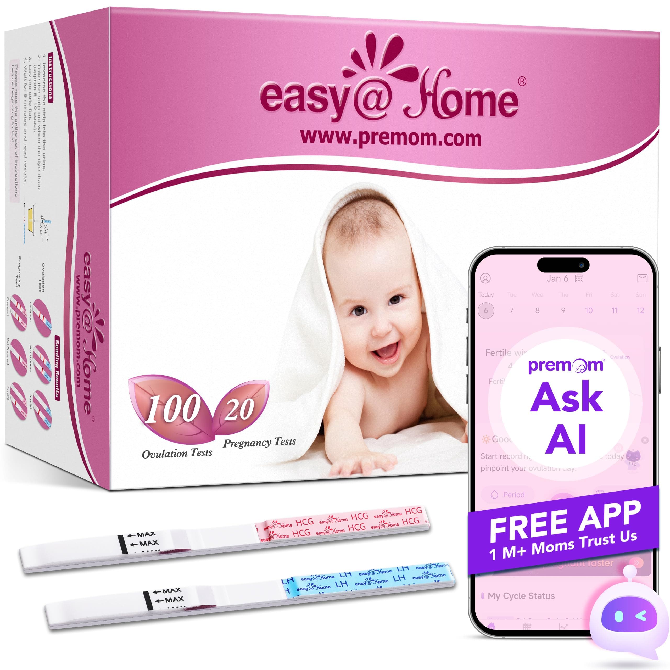 Ovulation Test Strips and Pregnancy Test Strips Combo Kit, Package May Vary (100LH+20HCG)