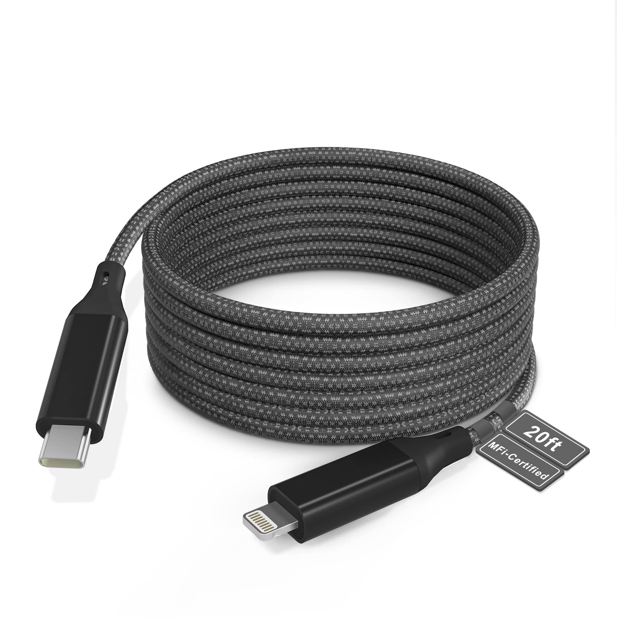 Extra Long USB C to Lightning Cable 20Ft/6M [Apple MFi Certified] iPhone Fast Charger Cable USB-C Power Delivery Fast Charging Cord 3A (max) for iPhone 13/12/11/XS/X/8, Black