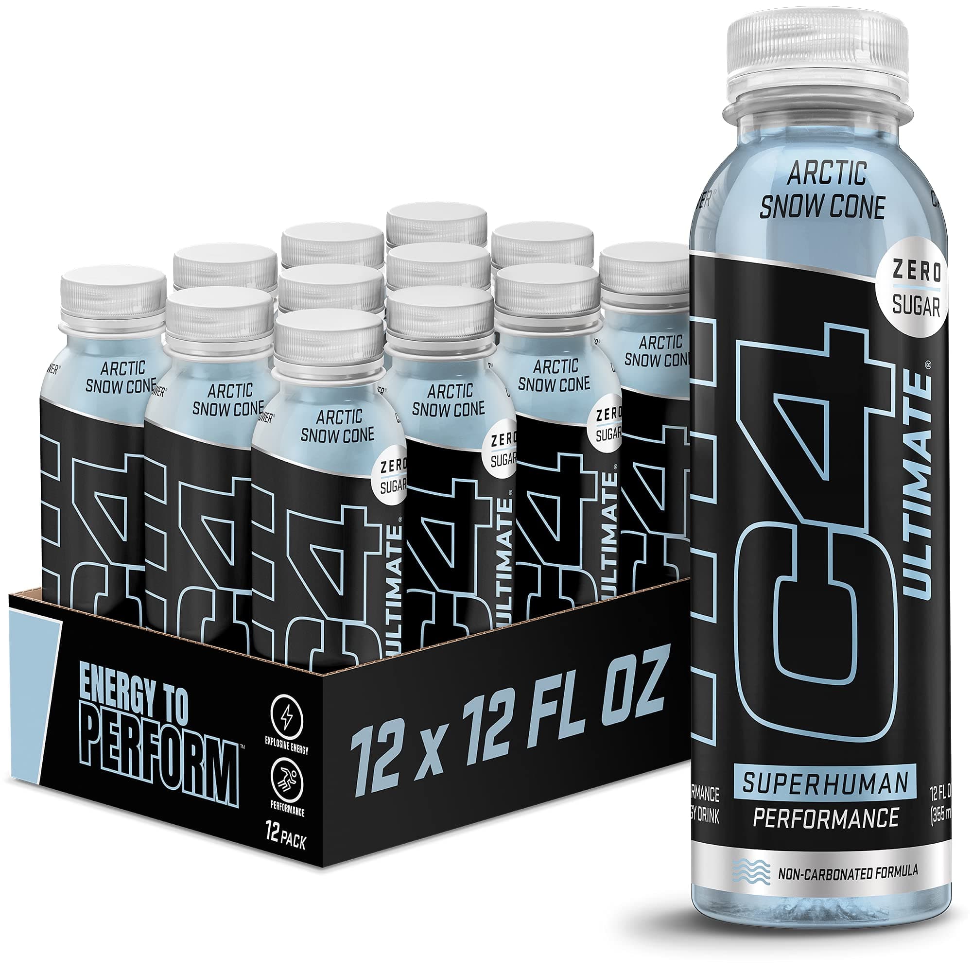 Ultimate Non-Carbonated Zero Sugar Energy Drink, Pre Workout Drink + Beta Alanine, 12 Fl Oz (Pack of 12)
