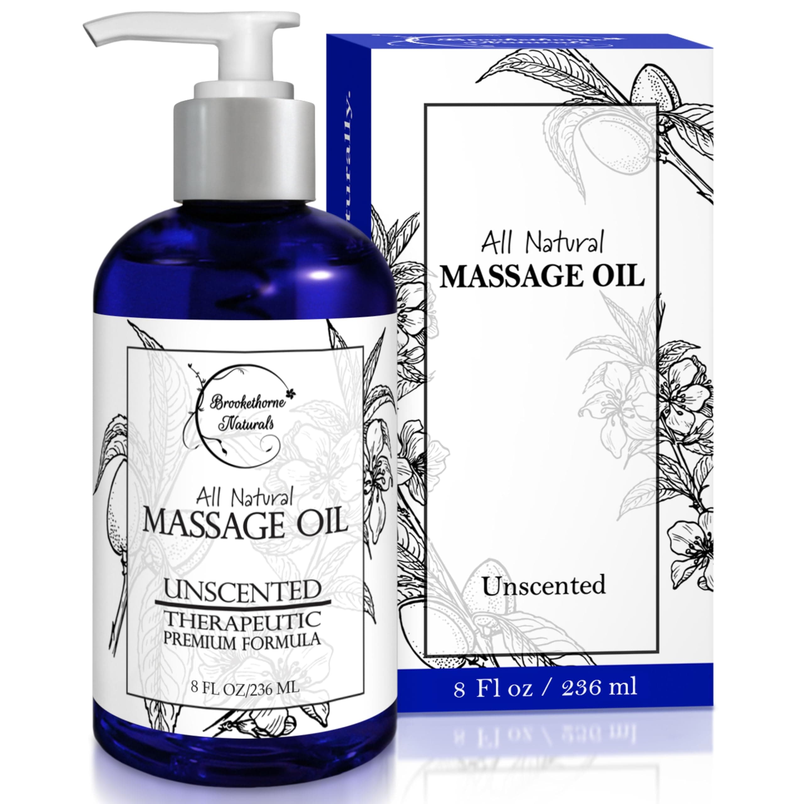 Unscented Massage Oil for Massage Therapy – 100% Natural Body Oil with Sweet Almond, Grapeseed & Jojoba for Premium Glide – Pure Carrier Blend for Aromatherapy – Brookethorne Naturals