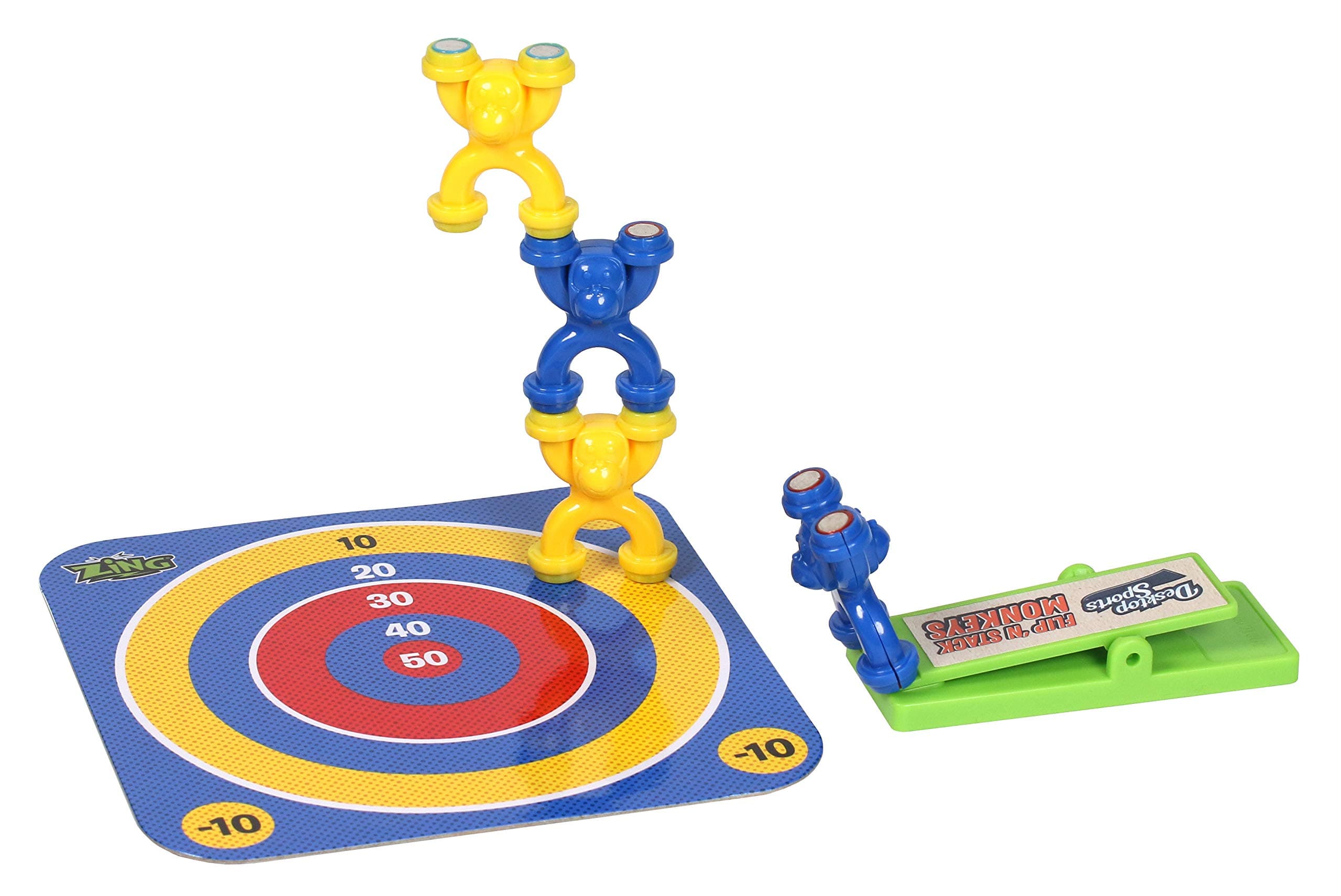 Zing Desktop Sports Flip N Stack Monkeys - Includes 1 Metallic Game Platform, 1 Springboard, and 4 Magnetic Monkeys, for Ages 5 and Up