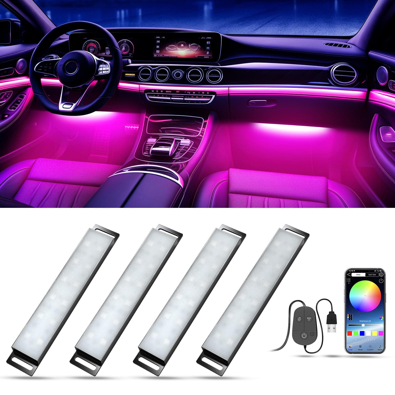 Honalia Smart LED Interior Light with App Control Music Sync Color Changing RGB Light Bar Car Decoration Multicolor Neon Hard Light Bar with USB Port for Women Men Friends DC 5V